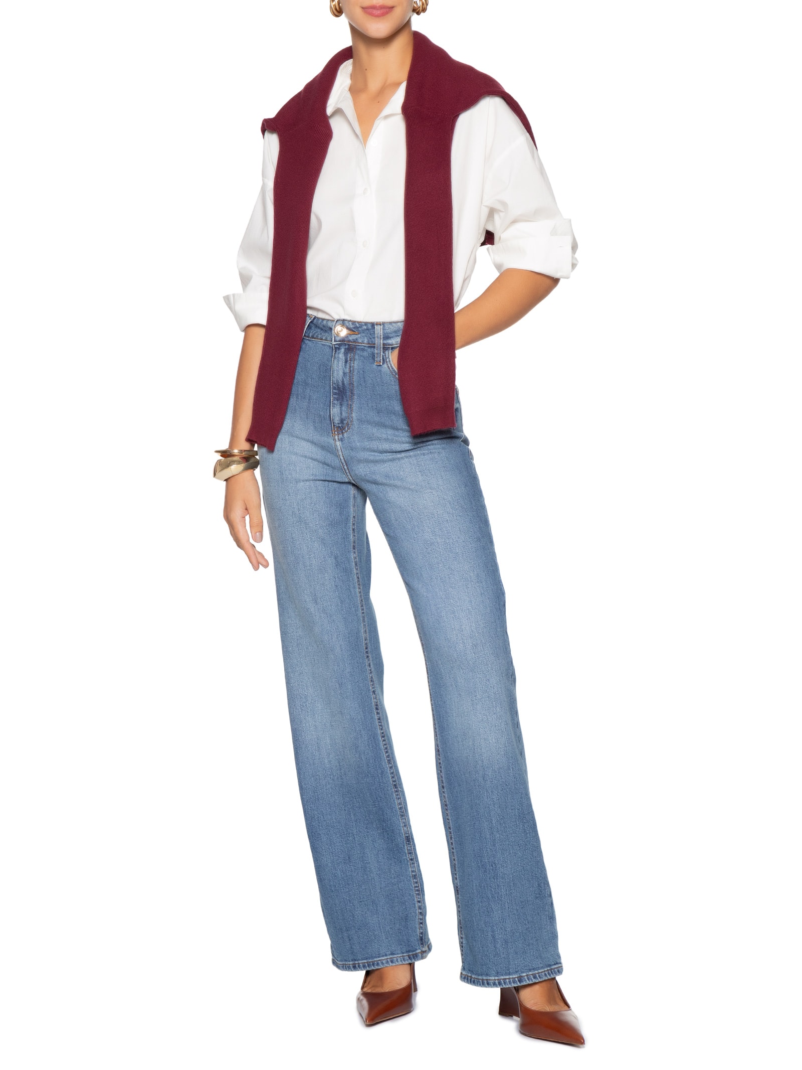 Calça Feminina Wide Leg Jeans Azul '2Essential