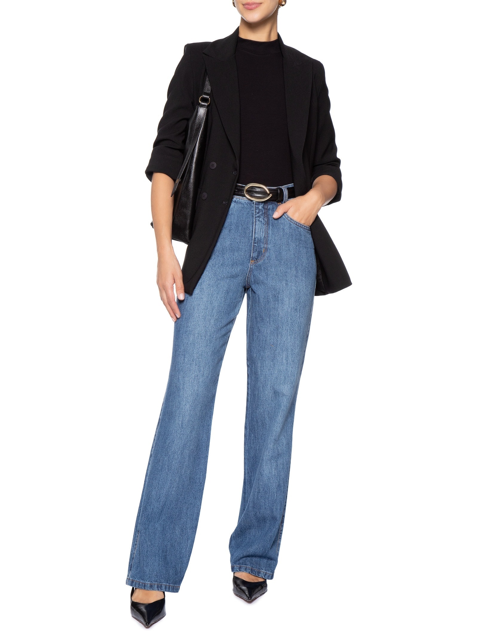 Calça Feminina Wide Leg Jeans Azul '2Essential