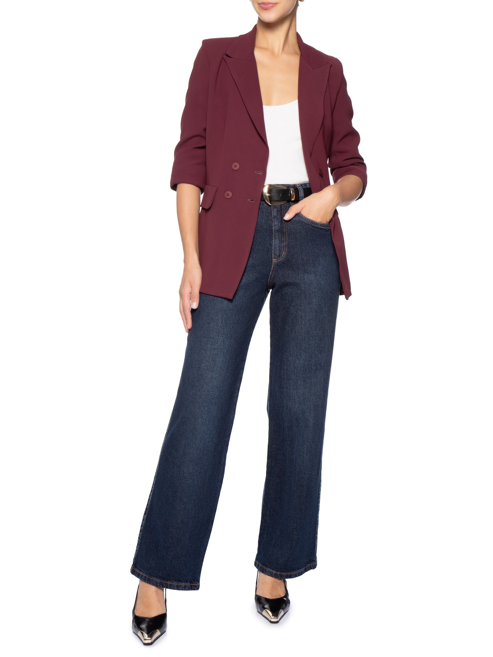 Calça Feminina Wide Leg Jeans Azul '2Essential