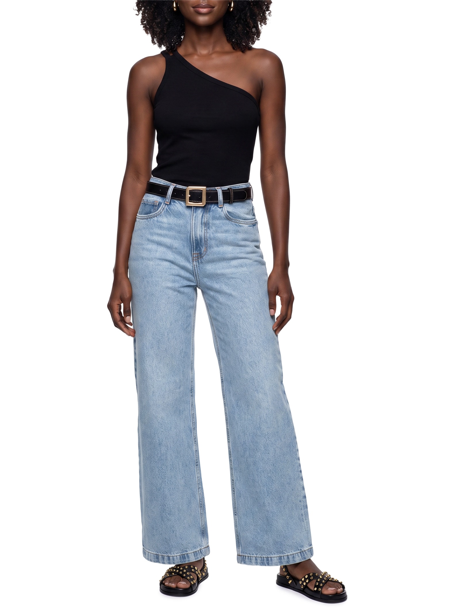 Calça Feminina Wide Leg Jeans Azul Lez A Lez