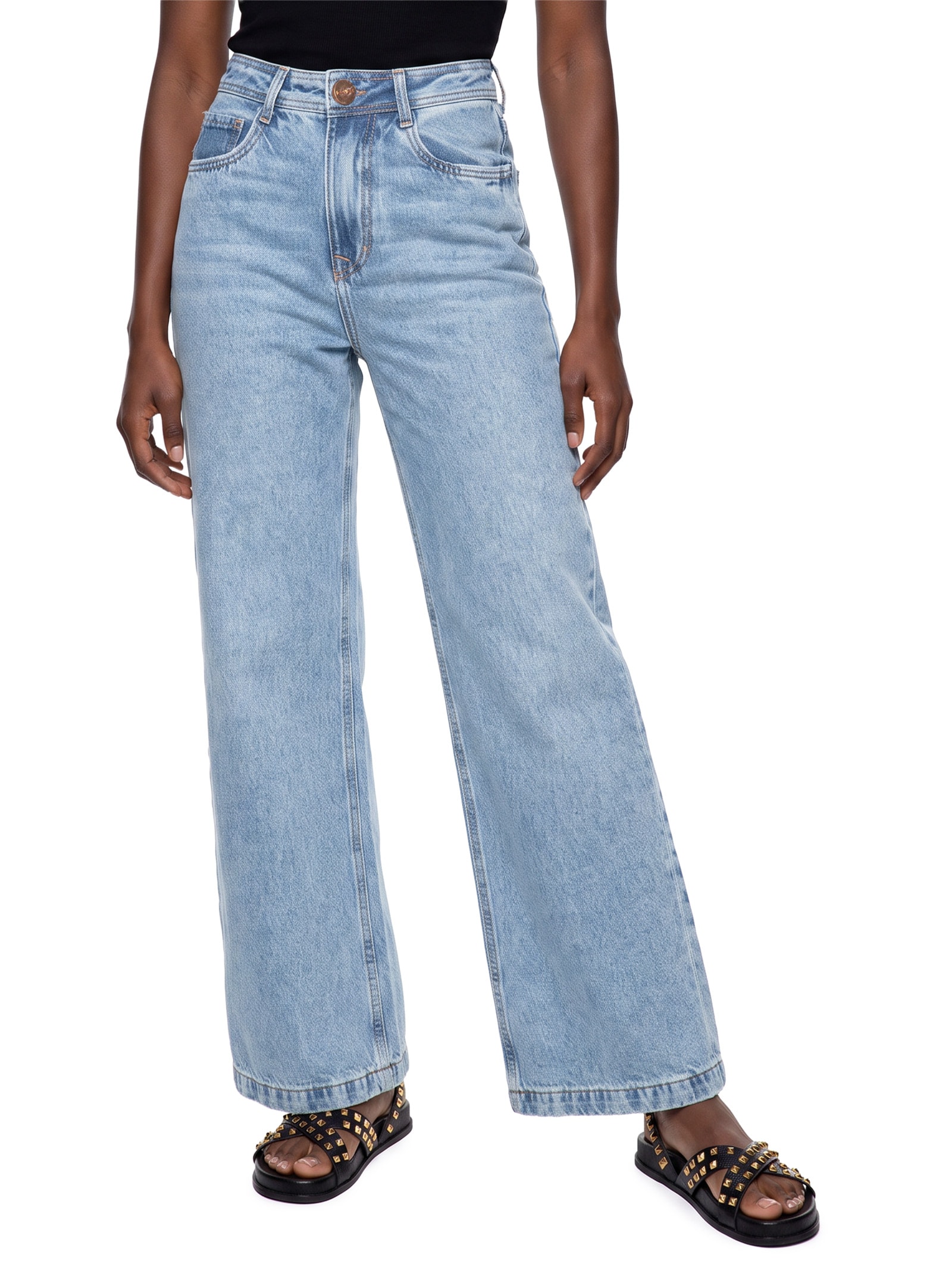 Calça Feminina Wide Leg Jeans Azul Lez A Lez