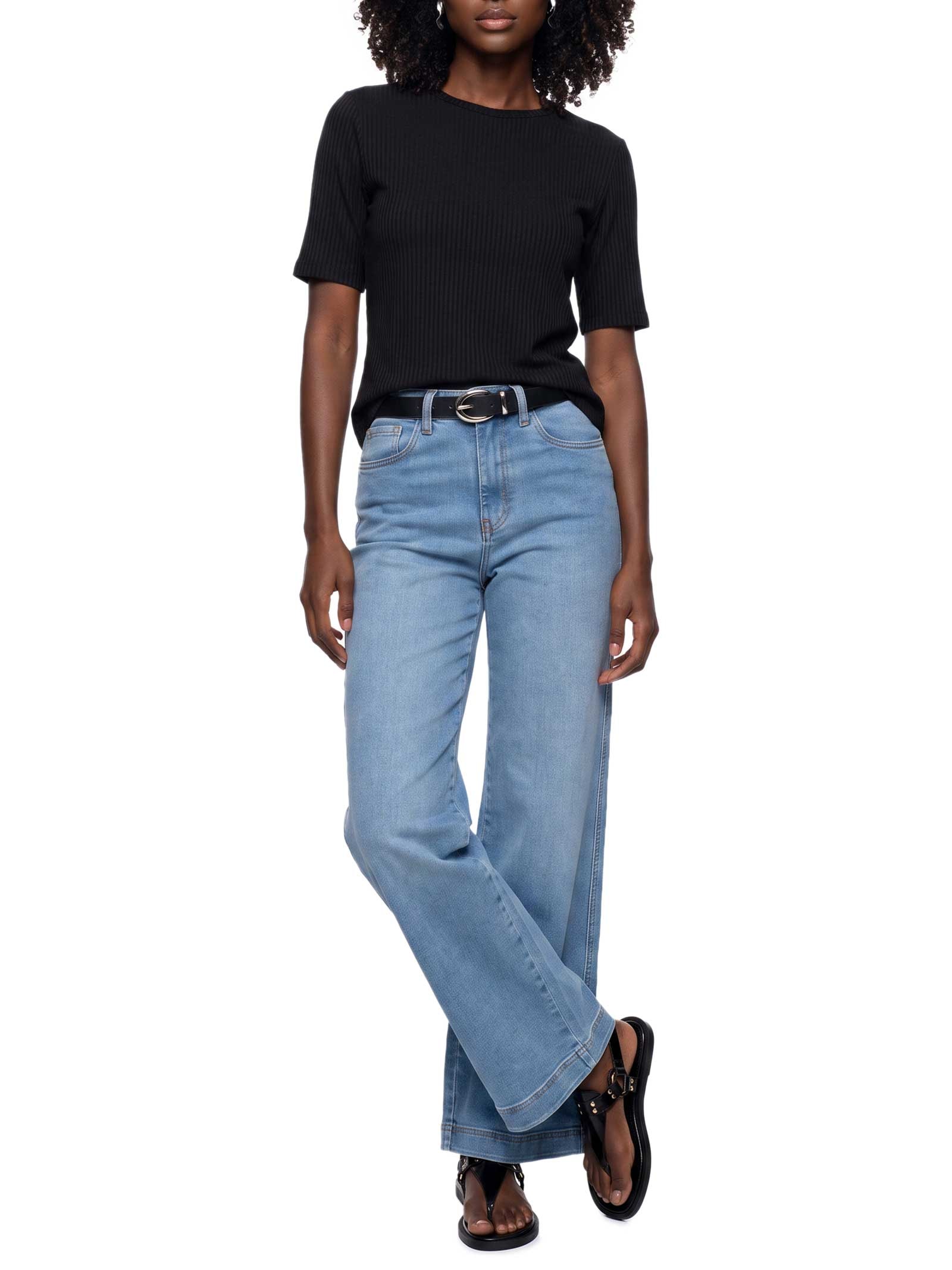 Calça Feminina Wide Leg Jeans Azul Lez A Lez
