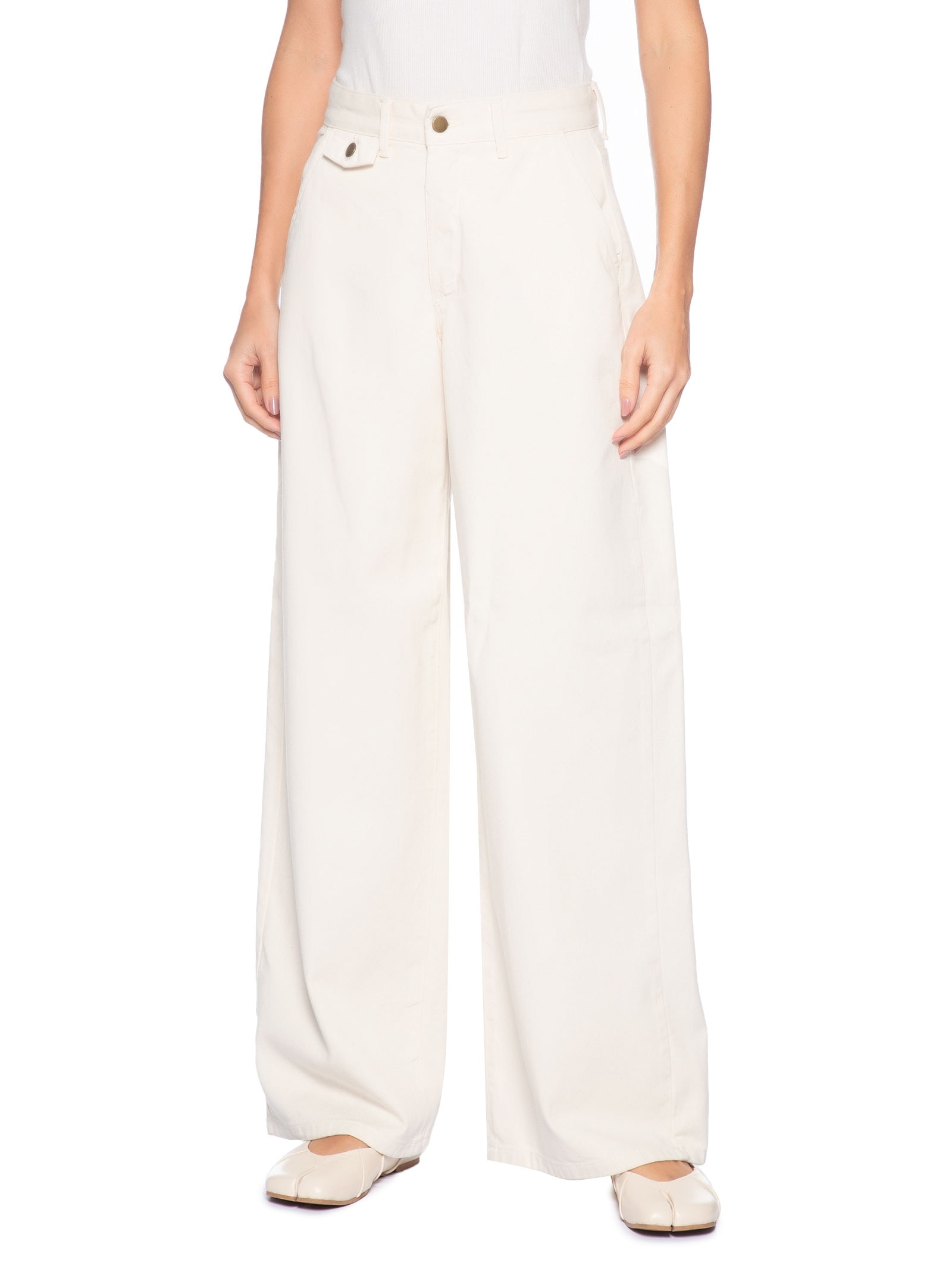 Calça Feminina Wide Leg Jeans Bege Market 33