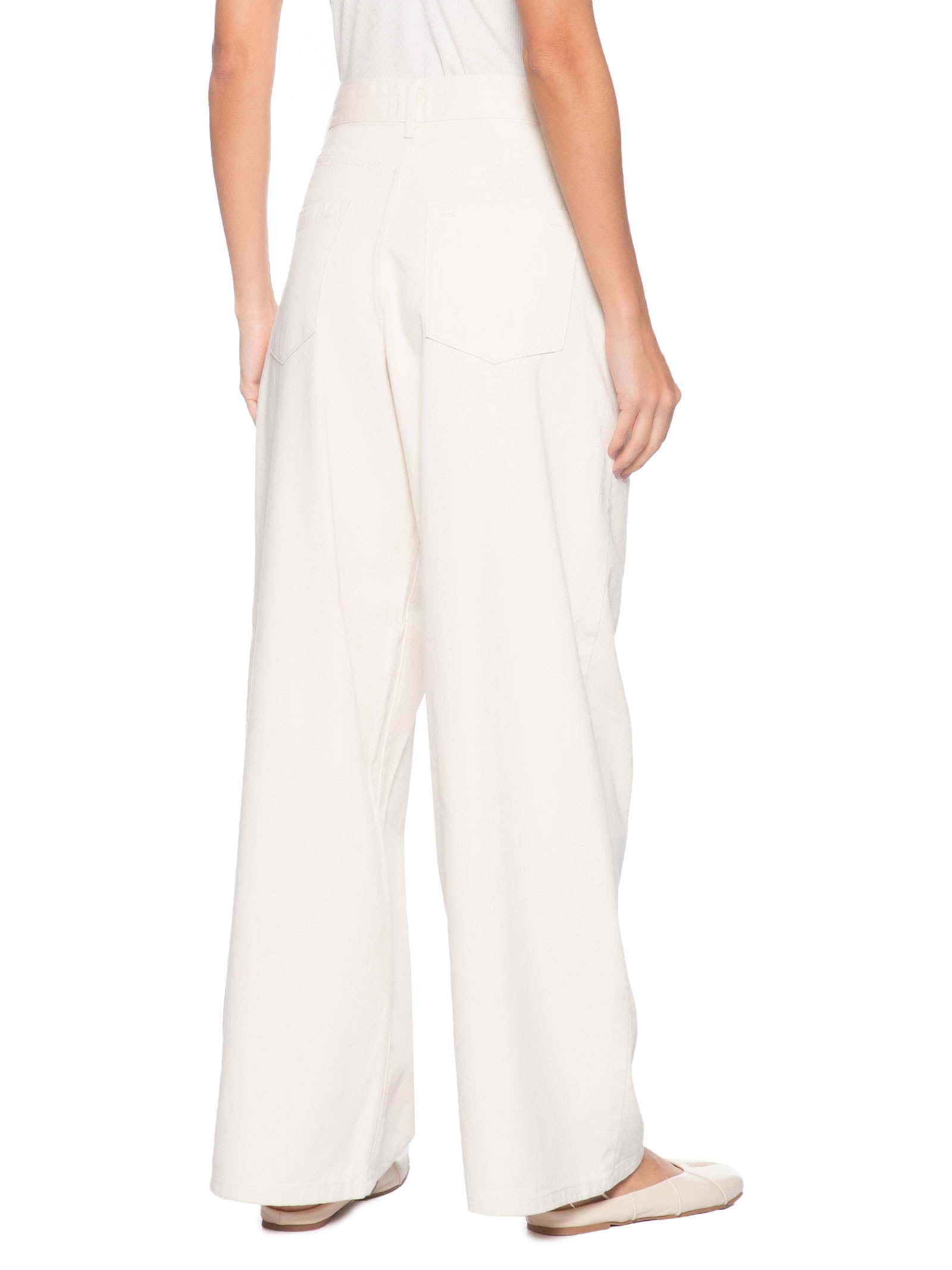 Calça Feminina Wide Leg Jeans Bege Market 33