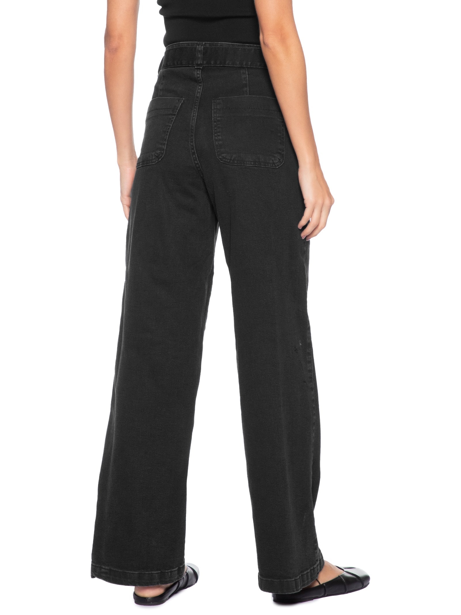Calça Feminina Wide Leg Jeans Com Cinto Removível Preto Market 33