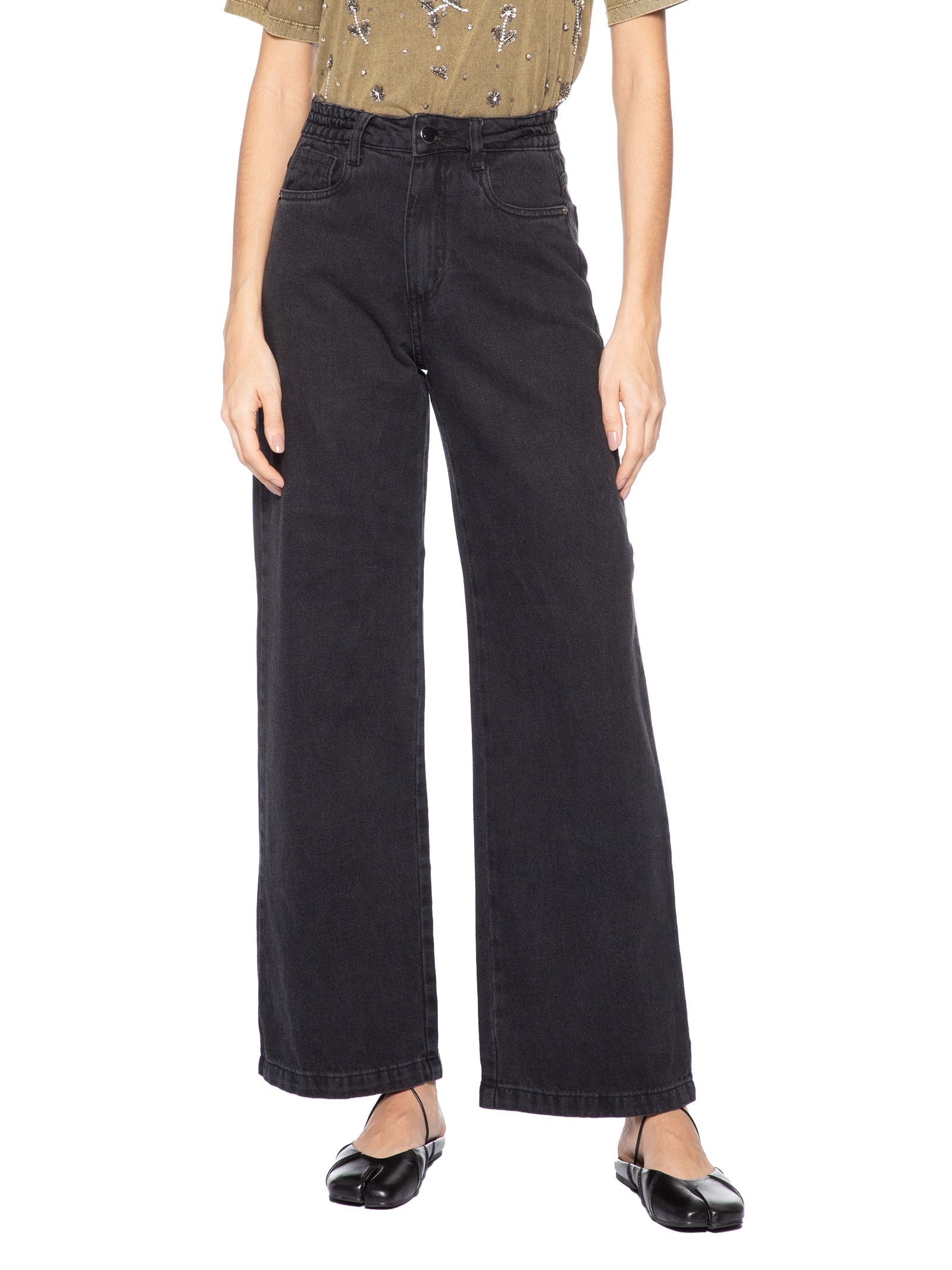Calça Feminina Wide Leg Jeans Preto Market 33