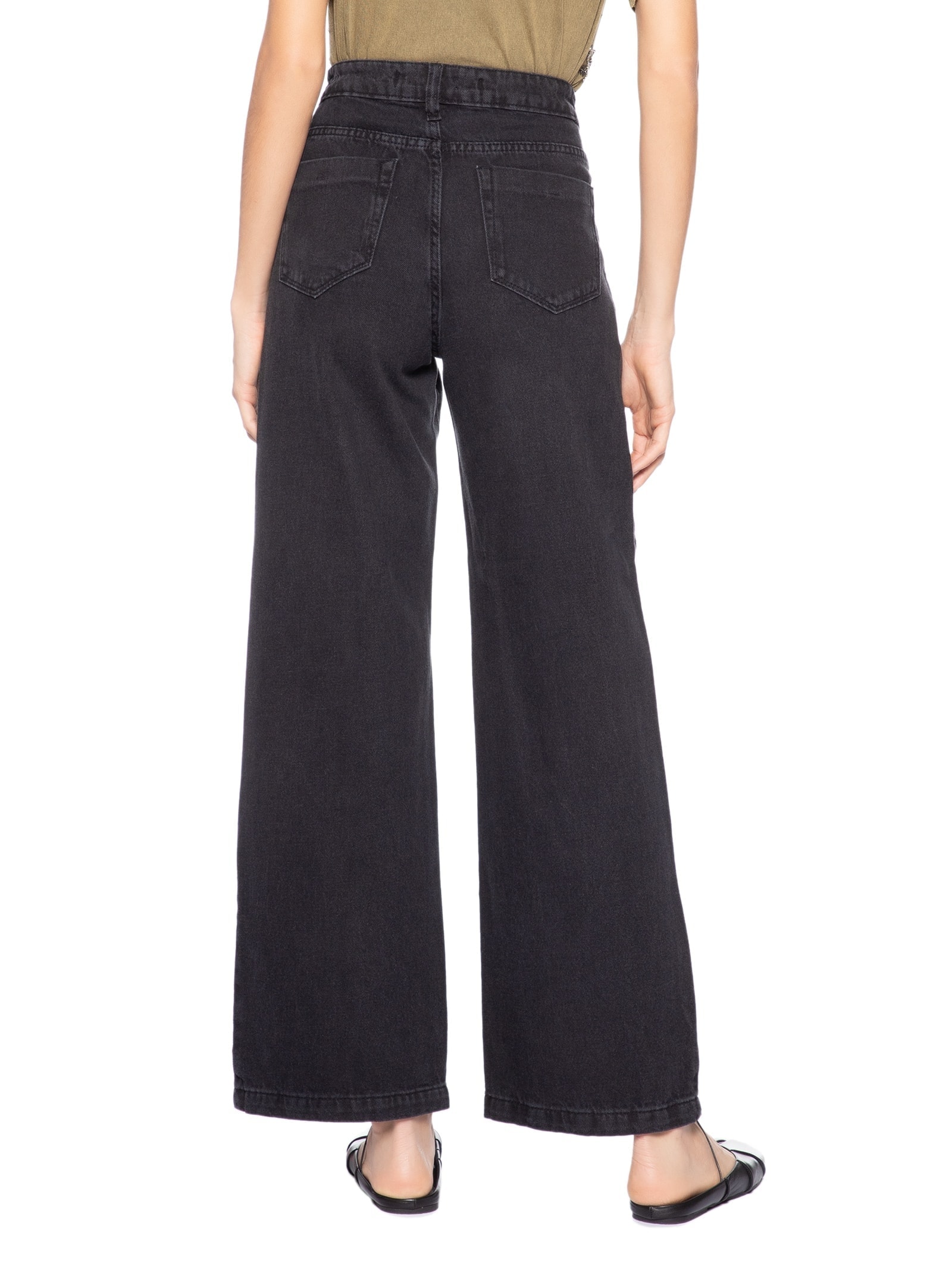 Calça Feminina Wide Leg Jeans Preto Market 33