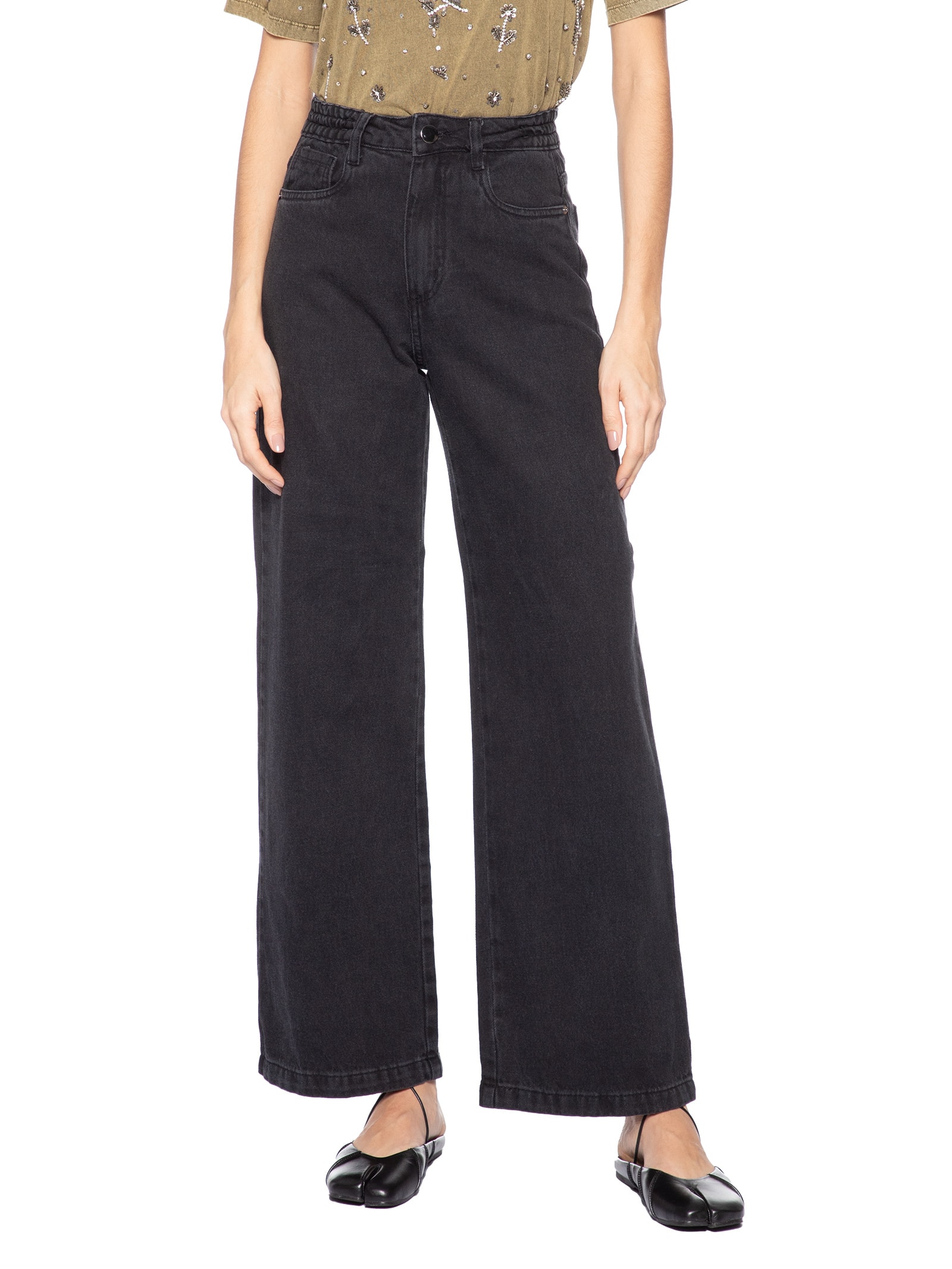 Calça Feminina Wide Leg Jeans Preto Market 33