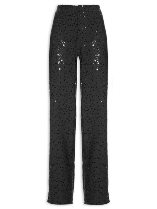 Calça Feminina Wide Leg Shine Cintura Alta – Preto