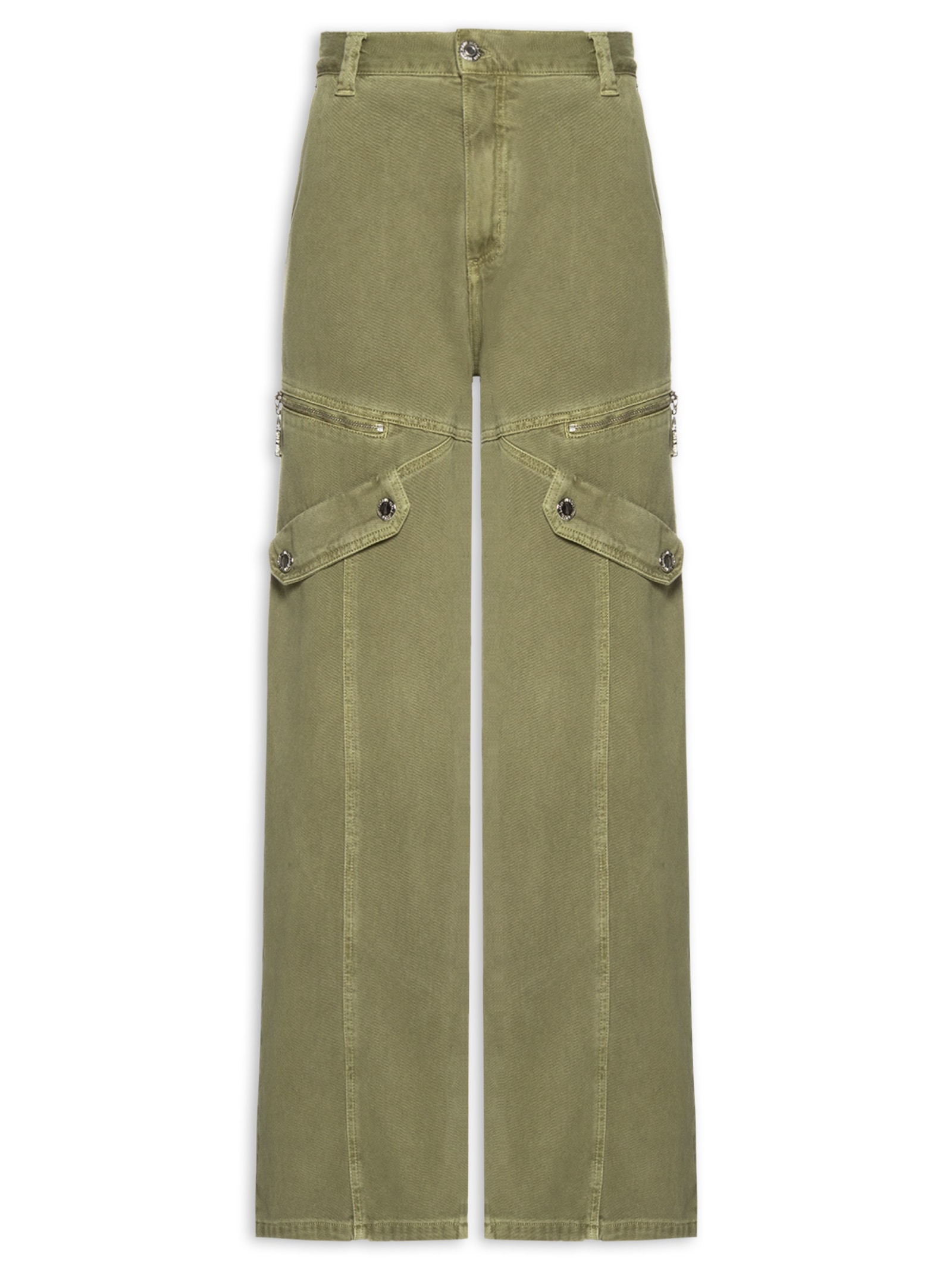 Calça Feminina Wide Leg Zíper E Lapela Verde Animale Jeans