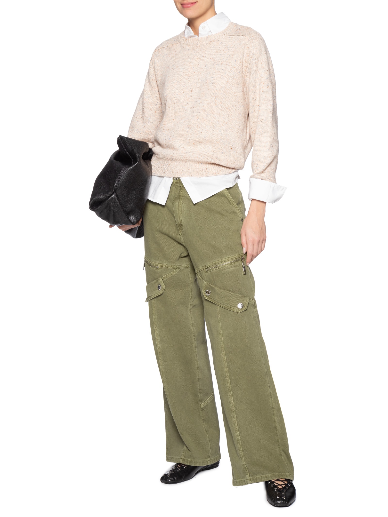 Calça Feminina Wide Leg Zíper E Lapela Verde Animale Jeans