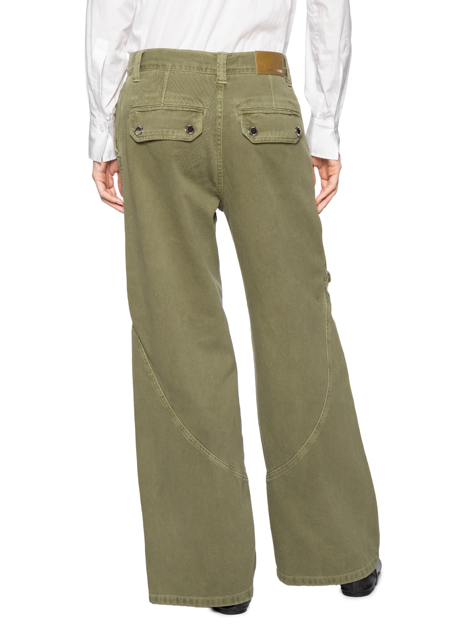 Calça Feminina Wide Leg Zíper E Lapela Verde Animale Jeans