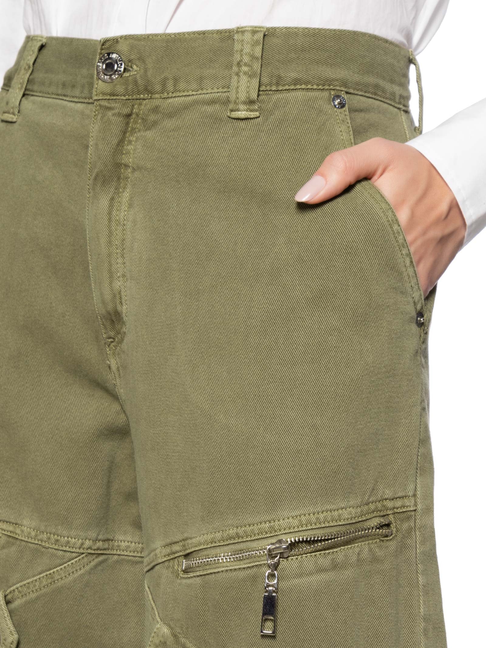 Calça Feminina Wide Leg Zíper E Lapela Verde Animale Jeans