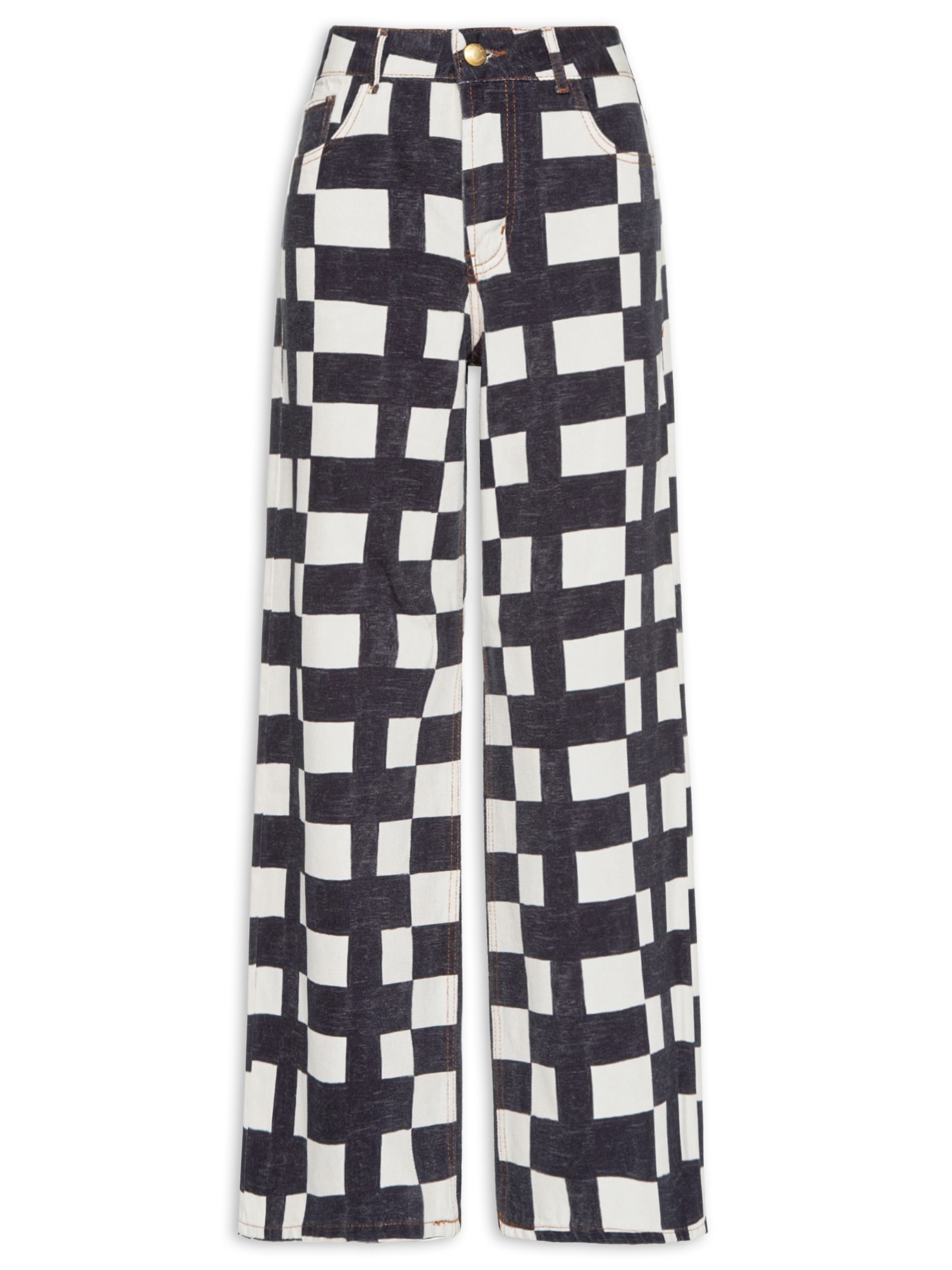 Calça Feminina Wide Sarja Sonho Gráfico Preto Farm