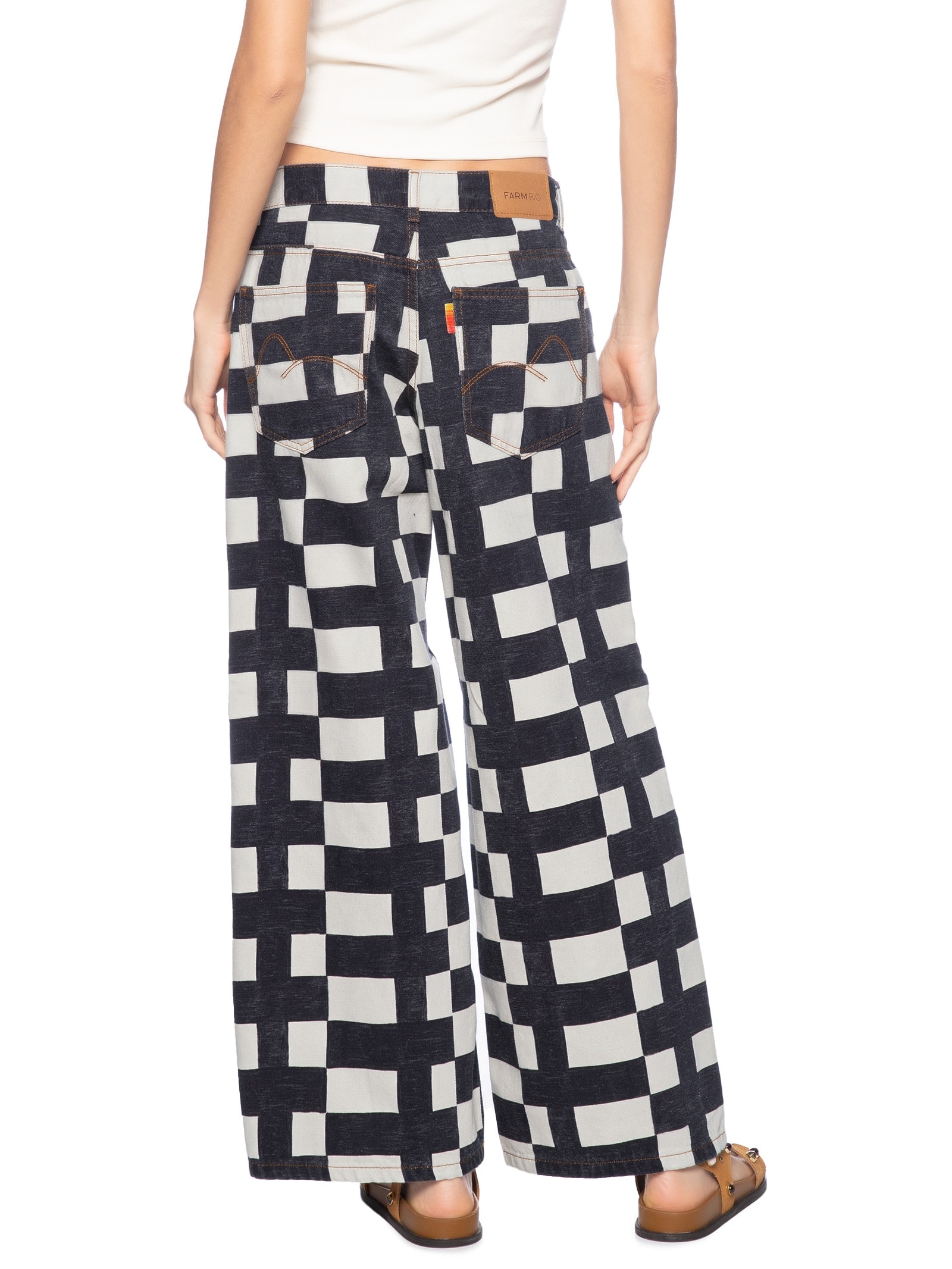 Calça Feminina Wide Sarja Sonho Gráfico Preto Farm