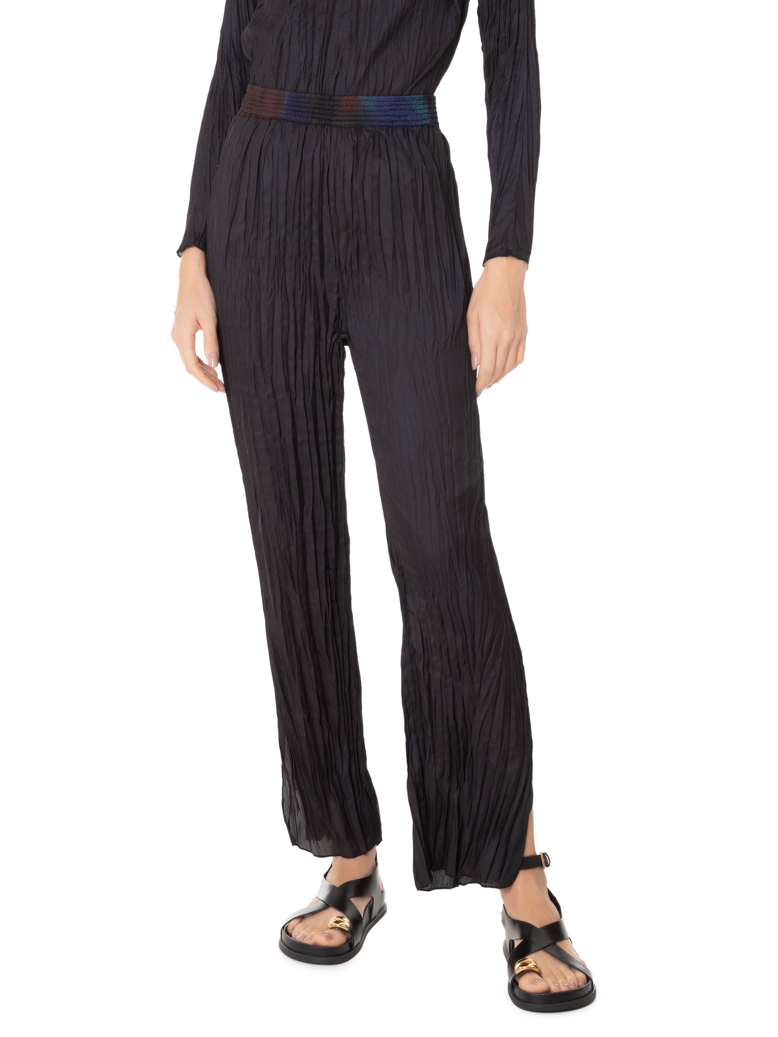 Calça Feminina Wrinkled Satin Rose Blur Double Preto Osklen