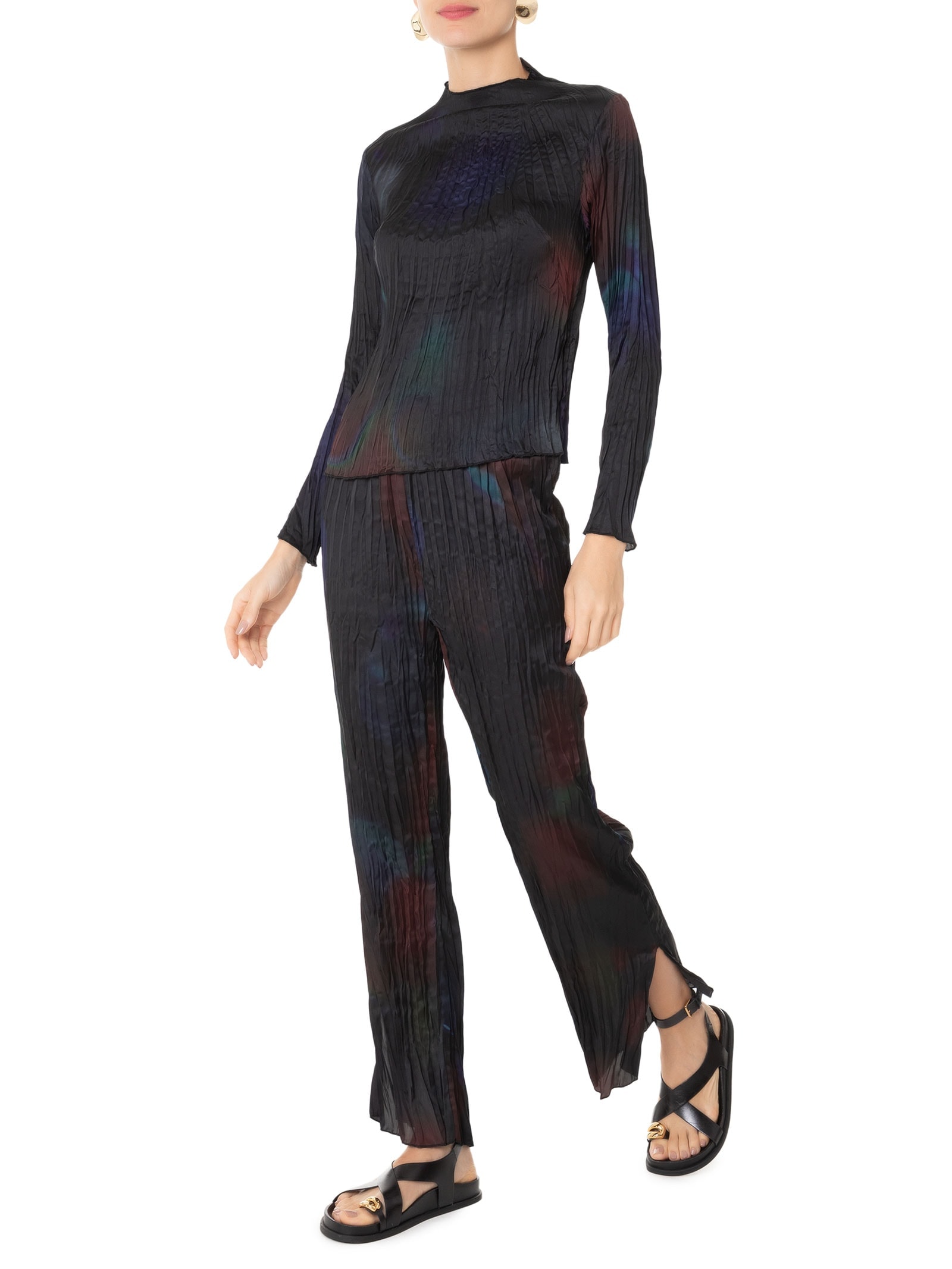 Calça Feminina Wrinkled Satin Rose Blur Double Preto Osklen