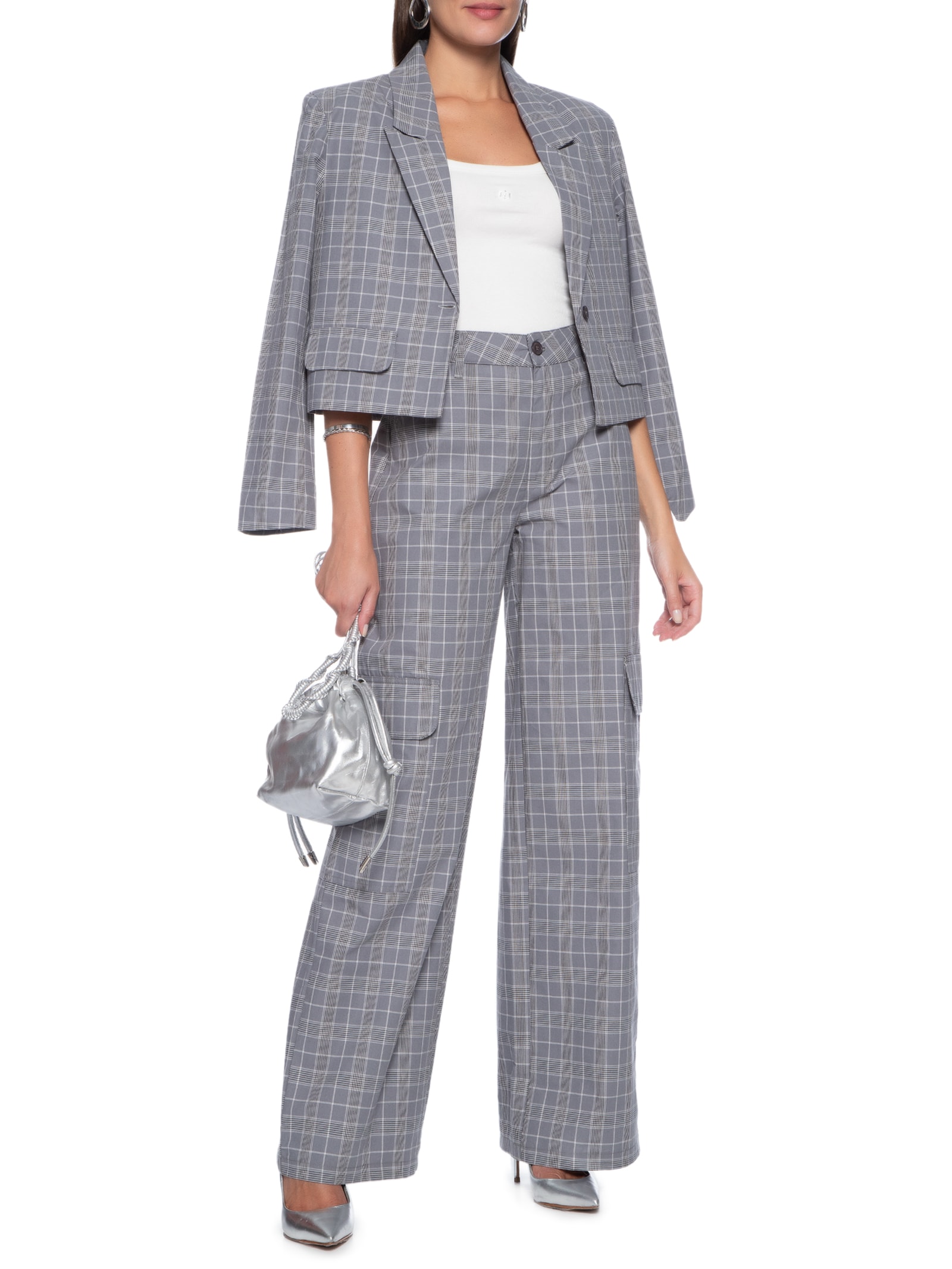 Calça Feminina Xadrez Colcci Cinza - Main Image