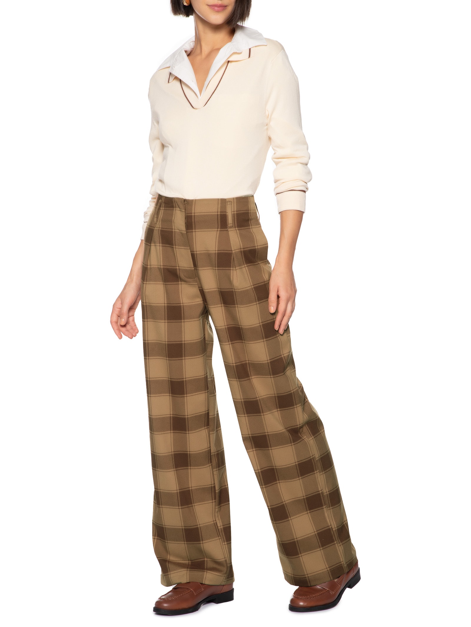 Calça Feminina Xadrez Marrom - Main Image