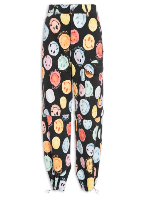 Calça Feminina Zip Off Watercolor Smiley - Preto