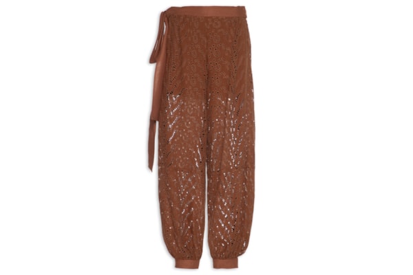 Calça Feminino Linho Bordado - Marrom