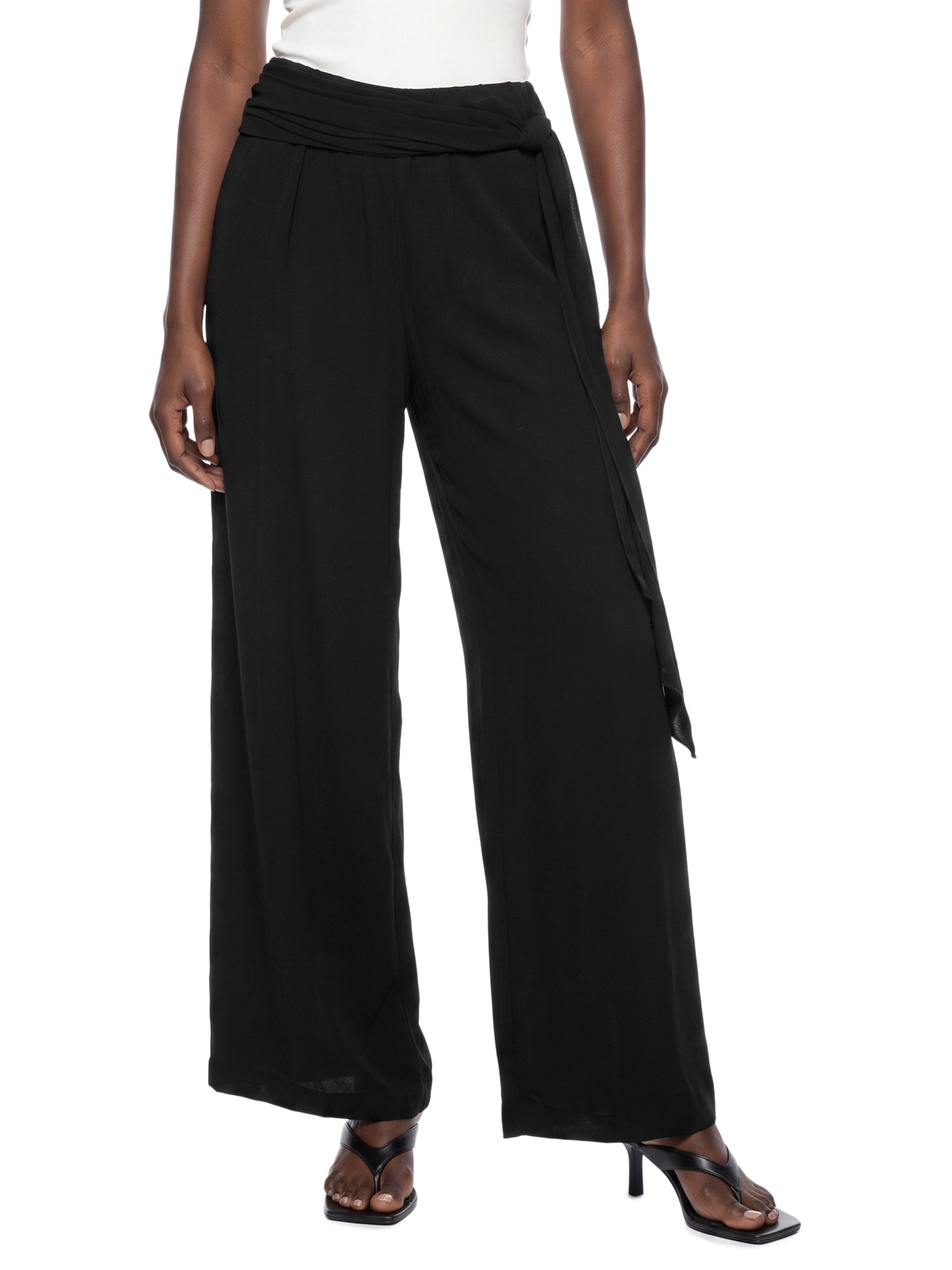 Calça Feminino Wide Leg Com Faixa Na Cintura – Preto My Favorite