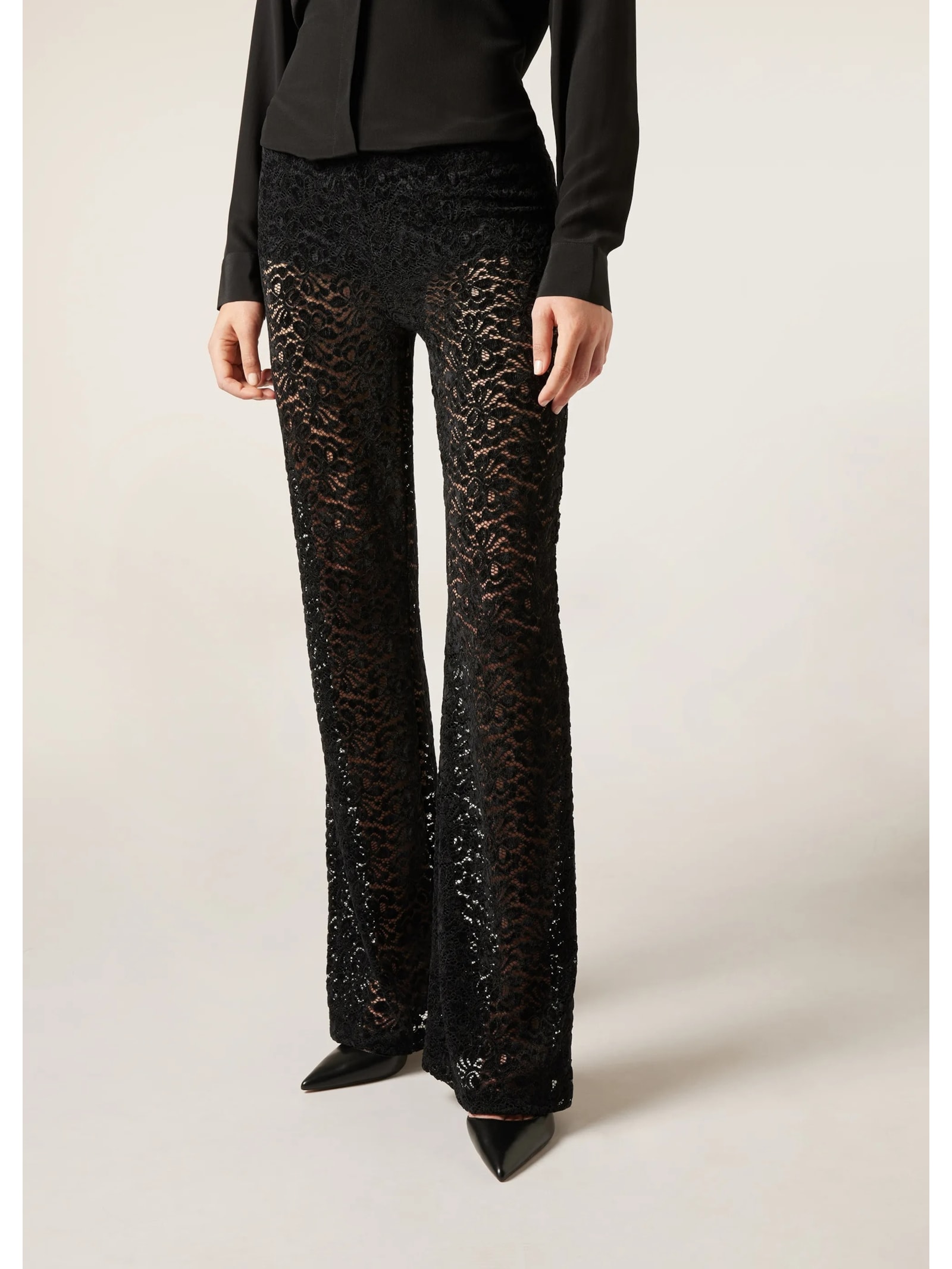 Calça Flare Em Renda Preto Calzedonia