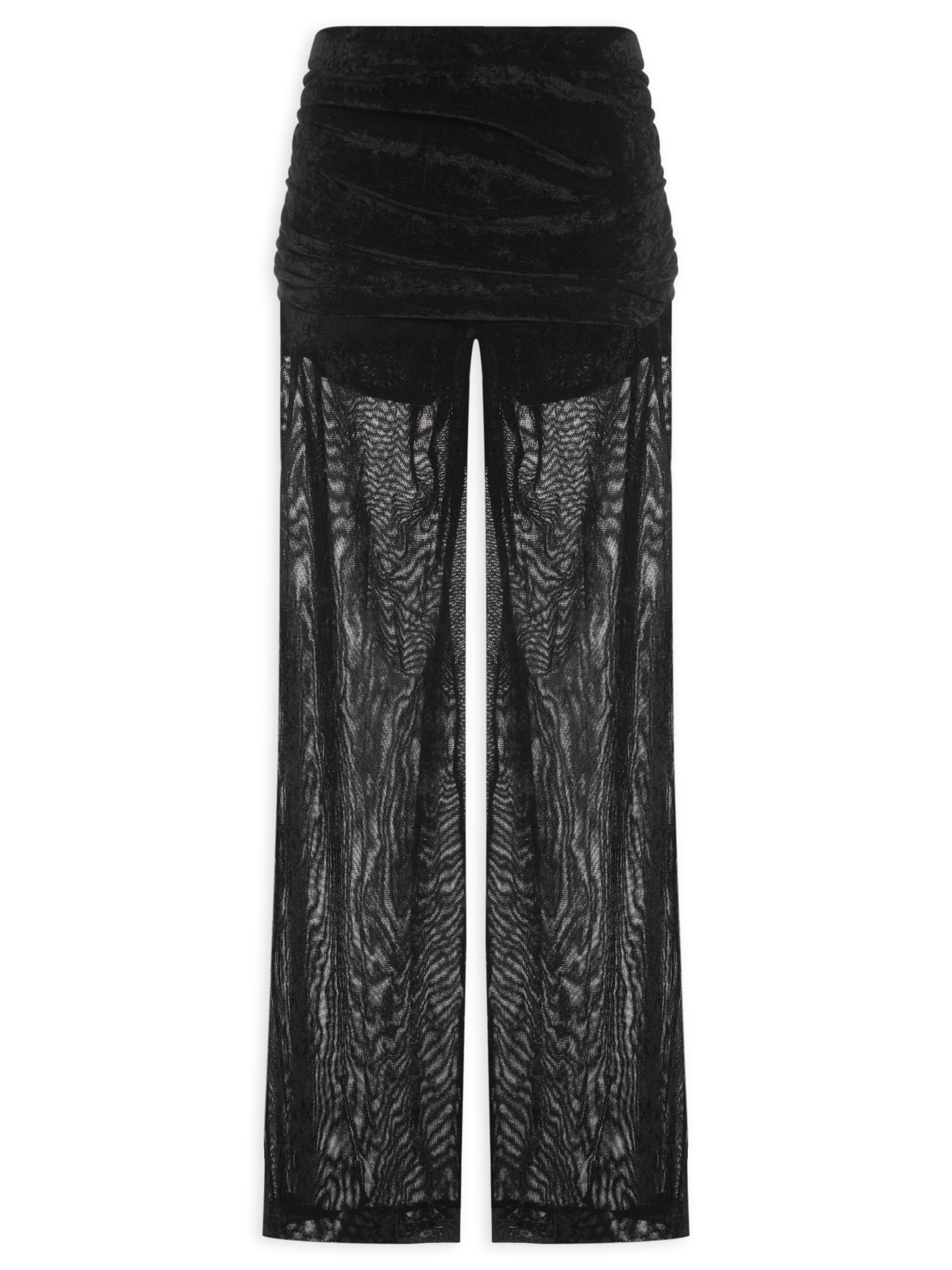 Calça Flare Pala Franzida Tule Veludo Preto Maria Filó
