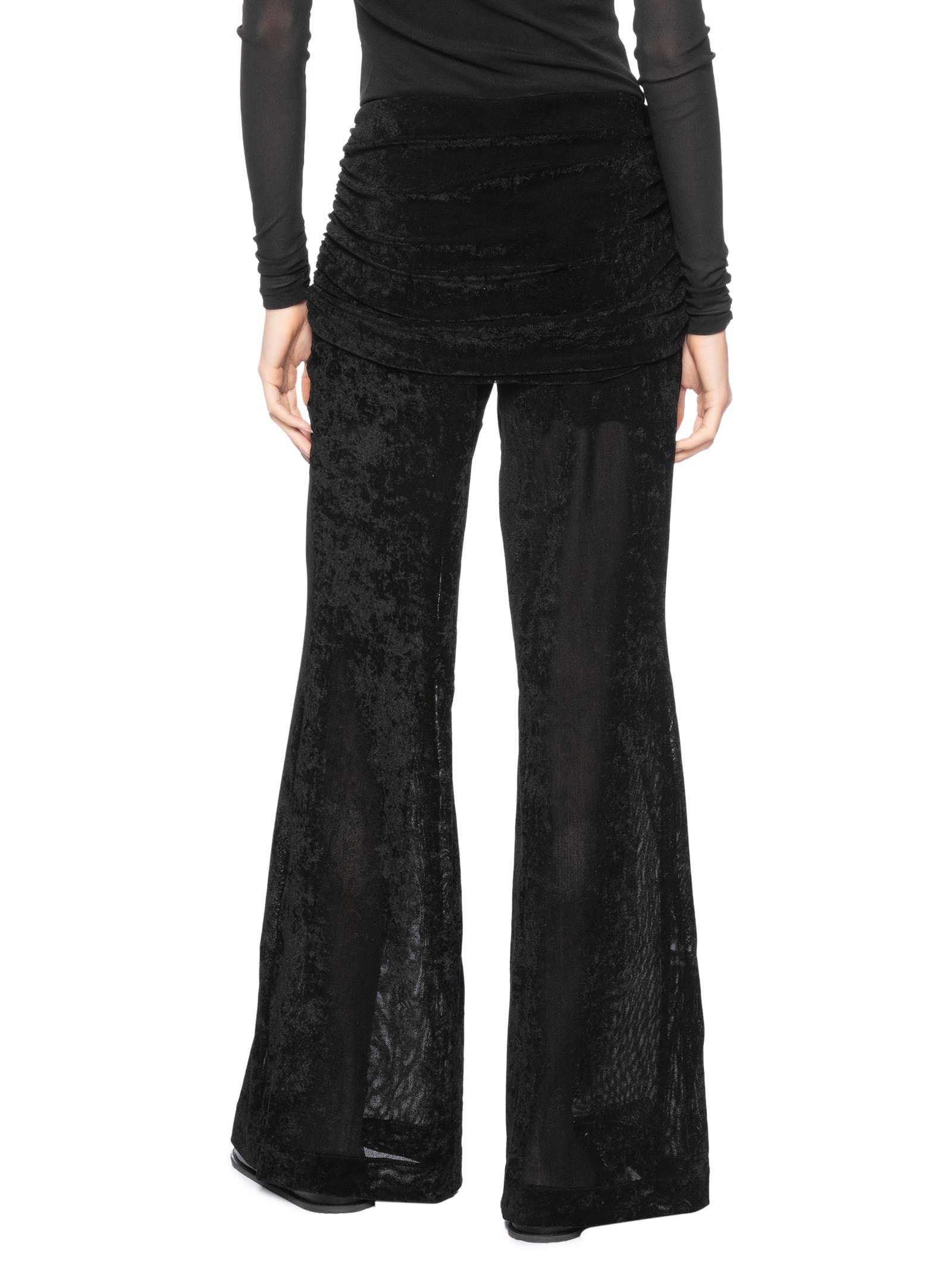 Calça Flare Pala Franzida Tule Veludo Preto Maria Filó