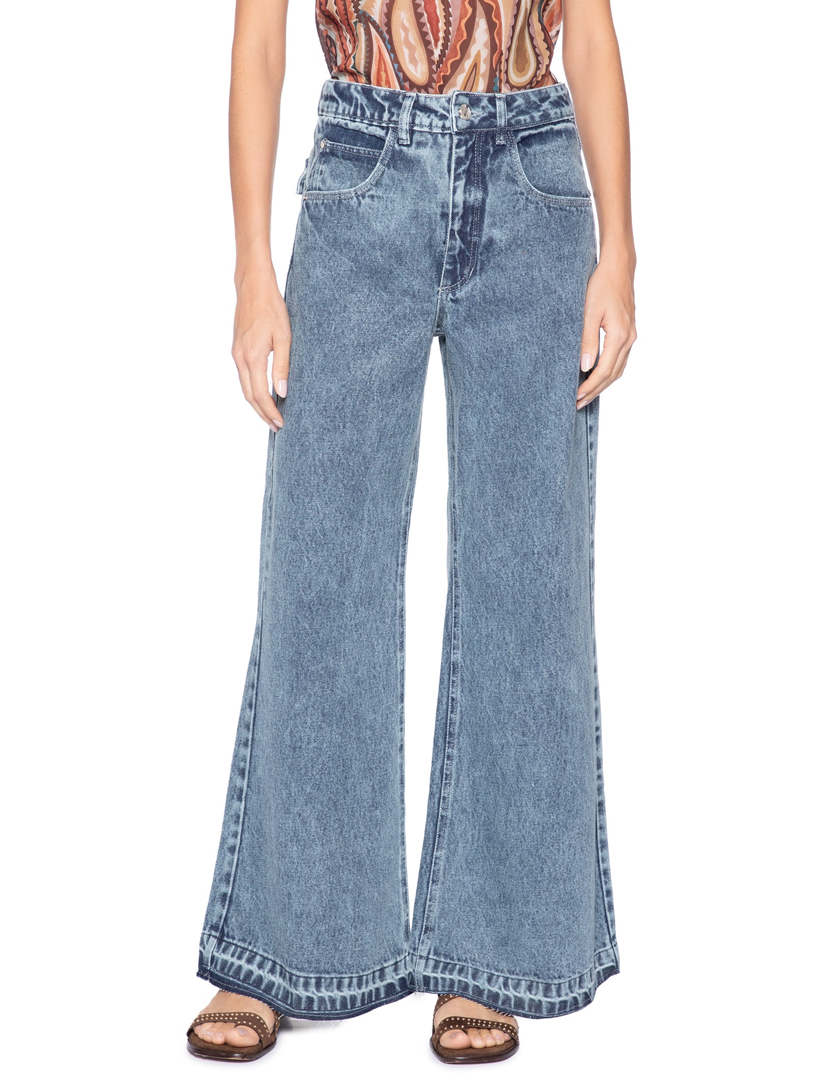 Calça Jeans Bolsos Folk Feminina Azul Animale