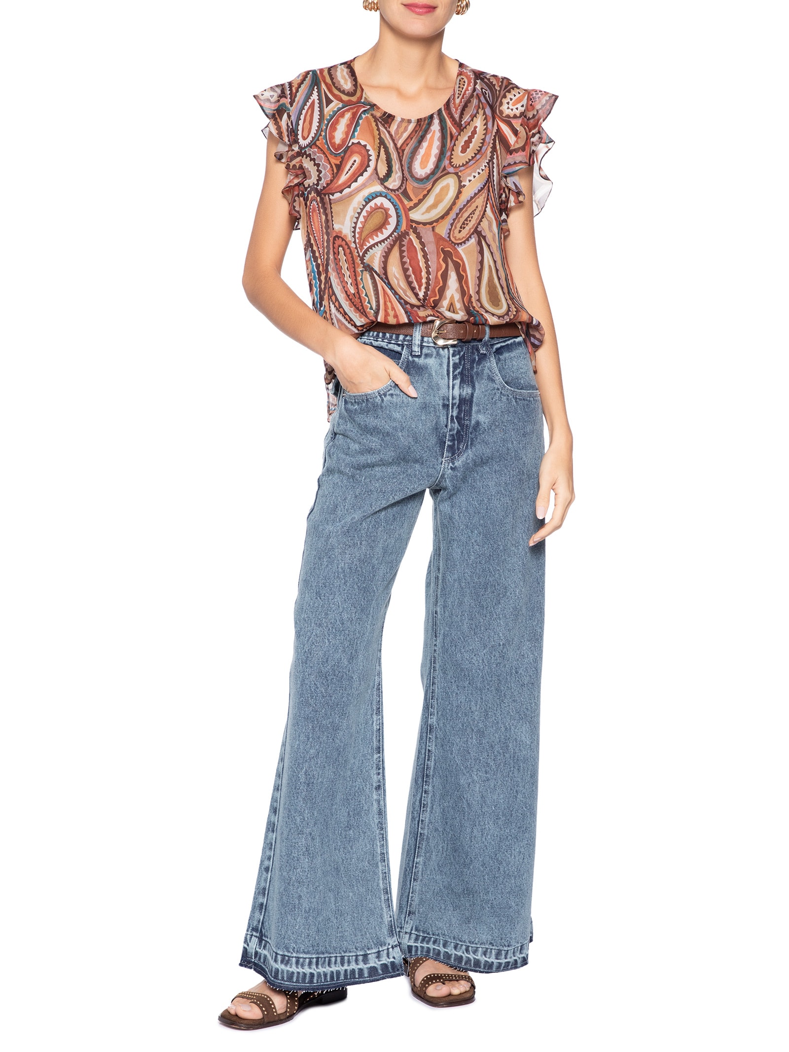 Calça Jeans Bolsos Folk Feminina – Azul Animale