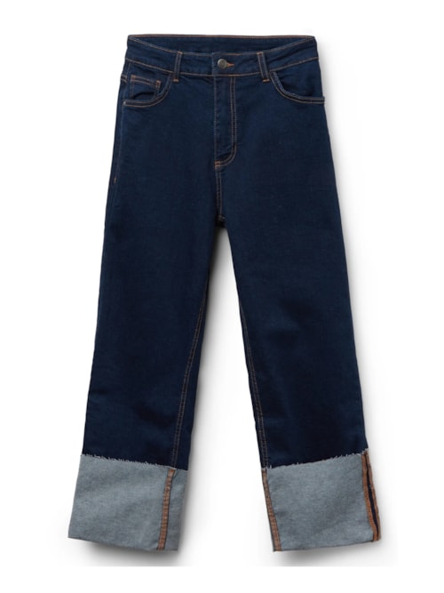 Calça Jeans Cropped Com Dobra Removível – Azul