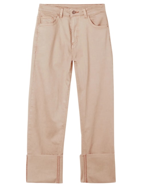 Calça Jeans Cropped Com Dobra Removível – Bege