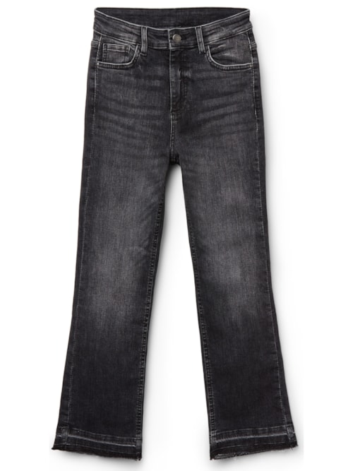 Calça Jeans Cropped Flare – Cinza