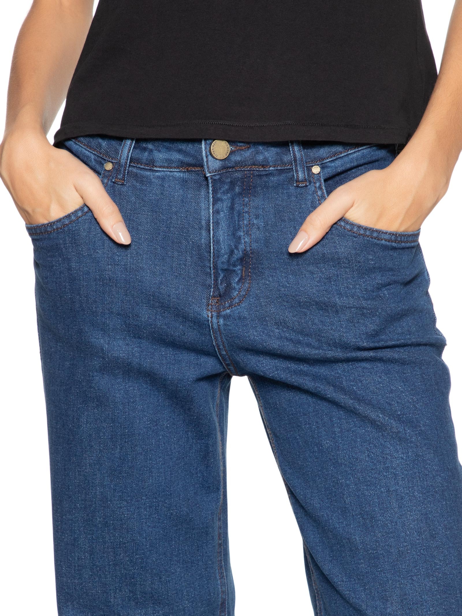 Calça Jeans Feminina A Super Reta Cantão 1967 Cantão Azul