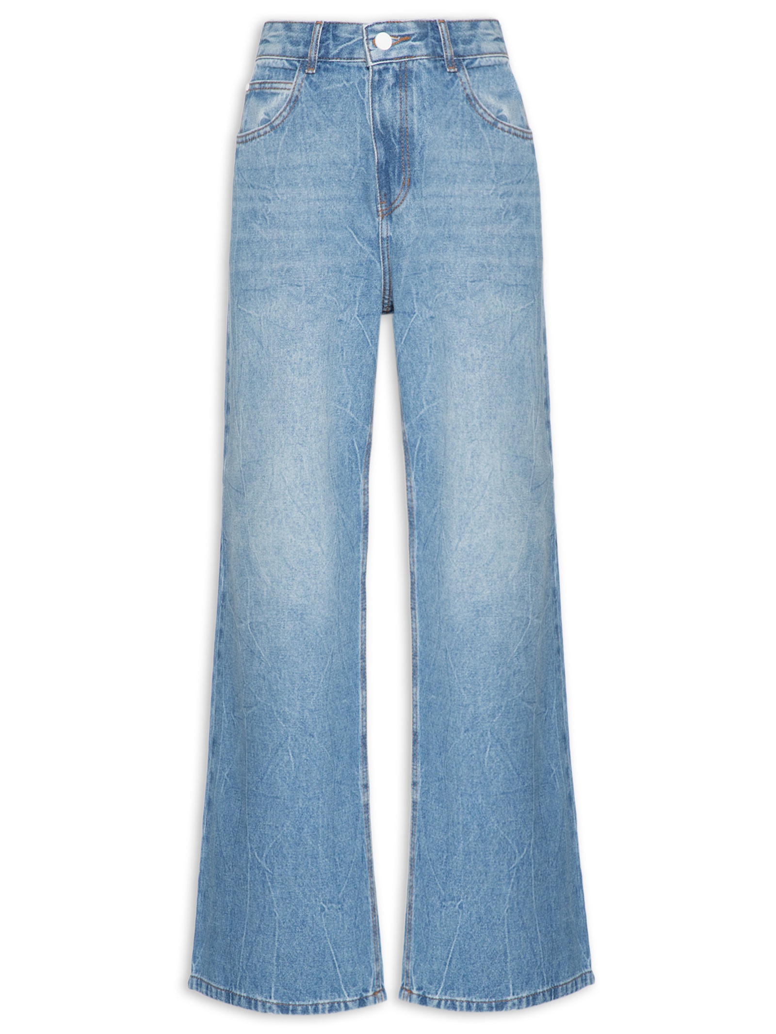 Calça Jeans Feminina A Wide Leg Espelho D'Água Azul Cantão