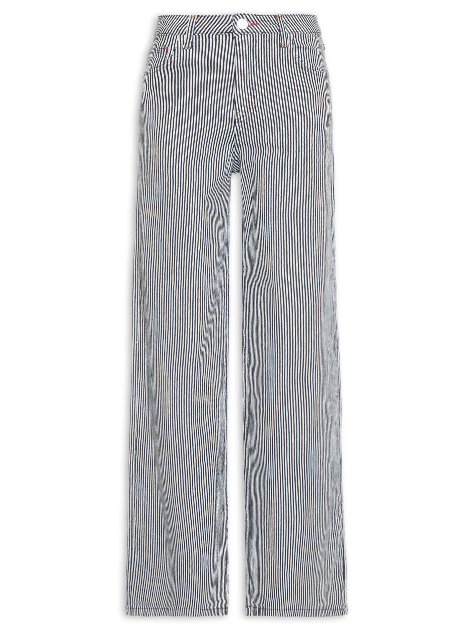 Calça Jeans Feminina A Wide Leg Listra Navegar Preto Cantão