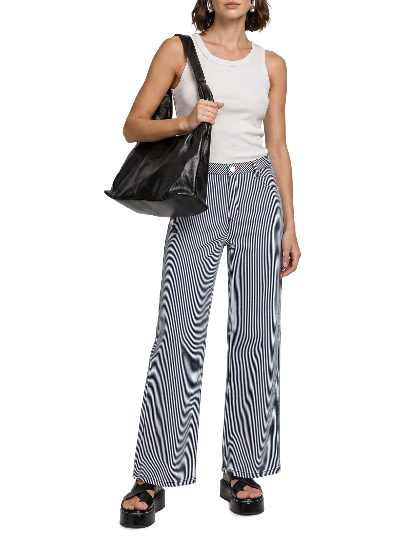 Calça Jeans Feminina A Wide Leg Listra Navegar Preto Cantão