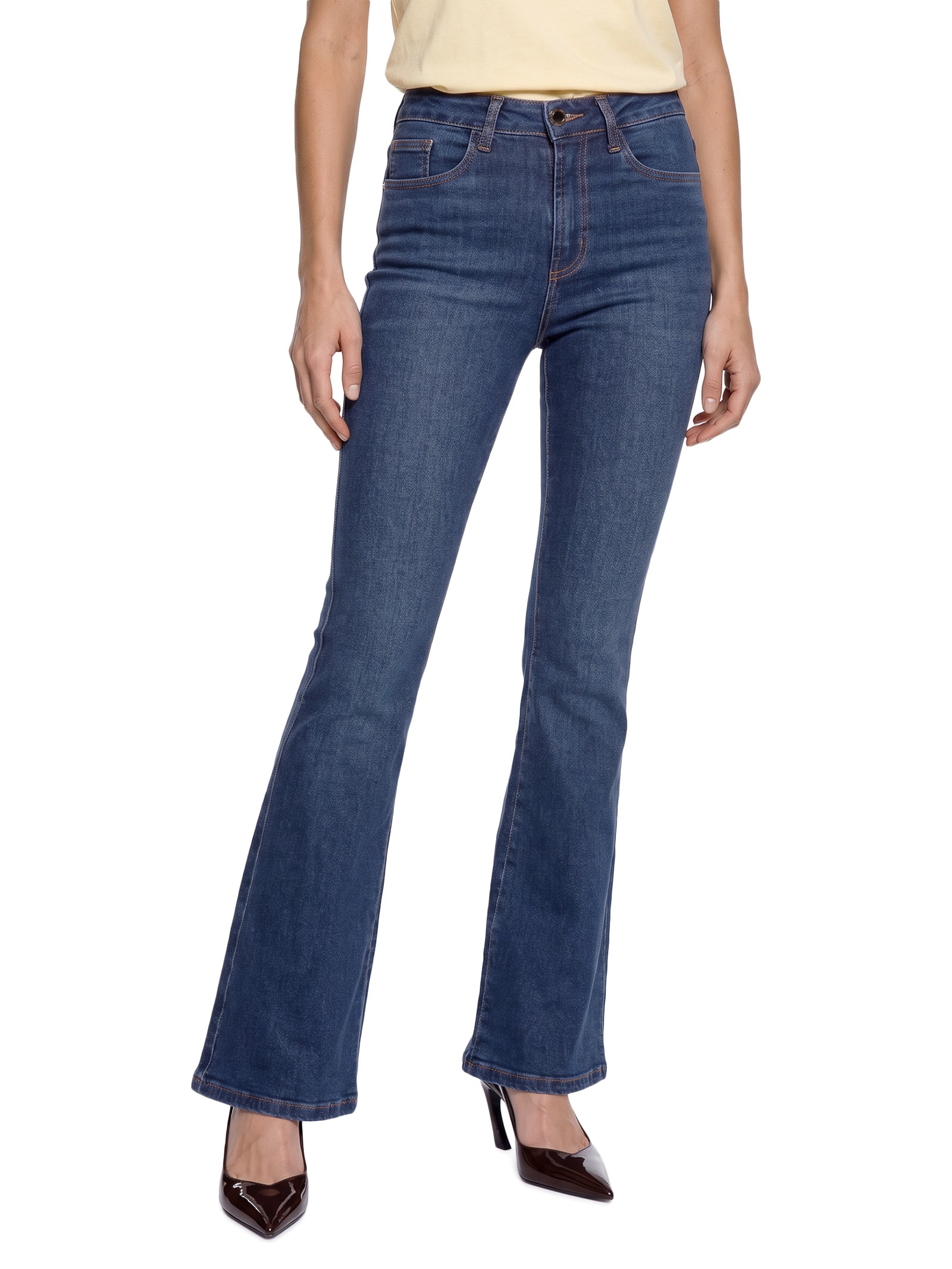 Calça Jeans Feminina Atena Flare High Azul Escuro Lança Perfume