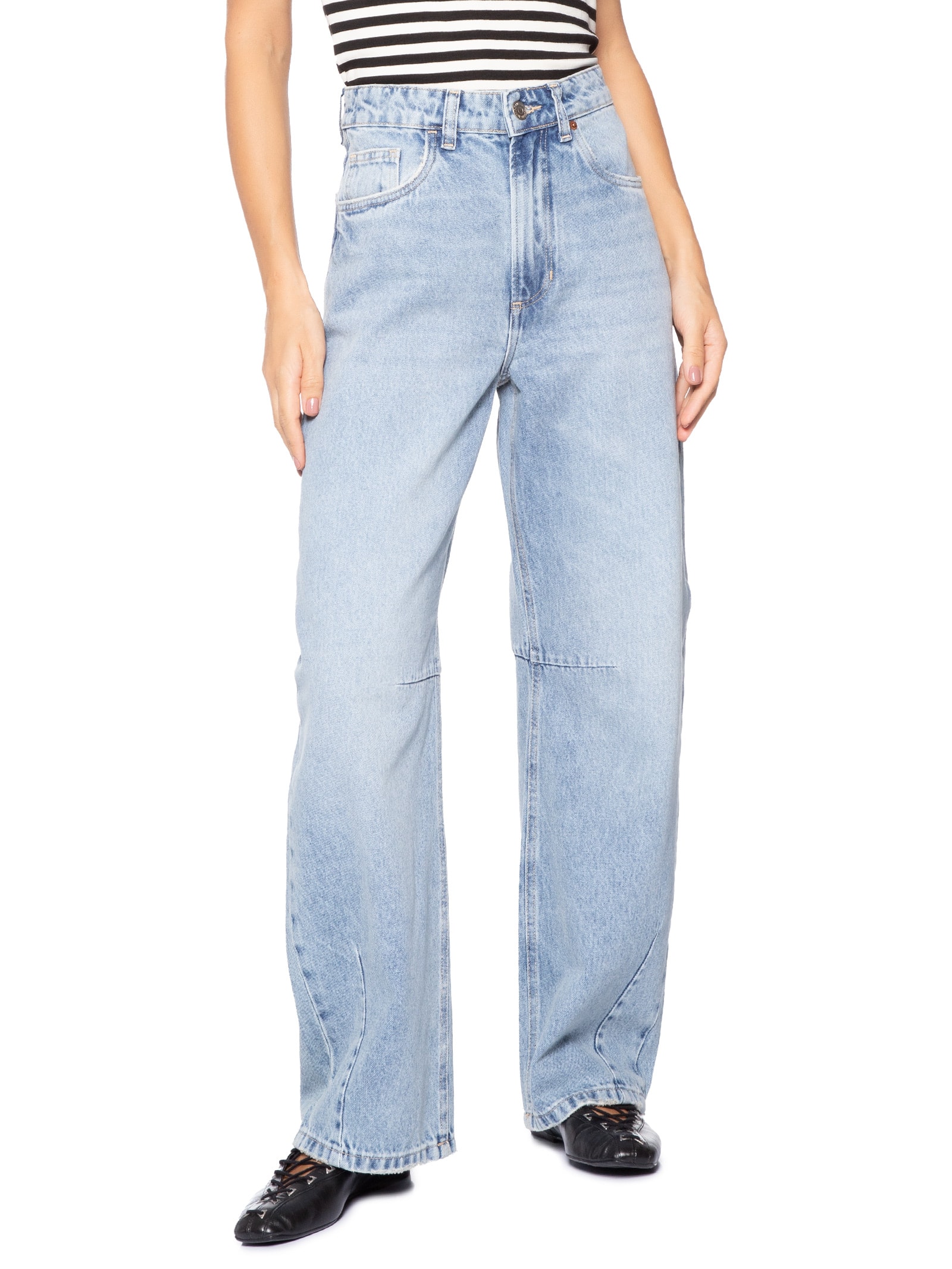 Calça Jeans Feminina Baggy Dirty E Pences Azul Animale Jeans