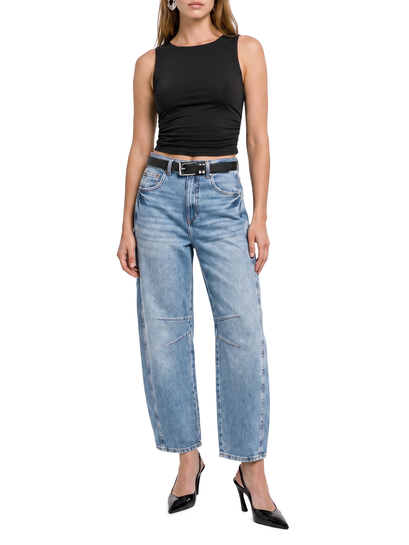 Calça Jeans Feminina Balloon Azul Open