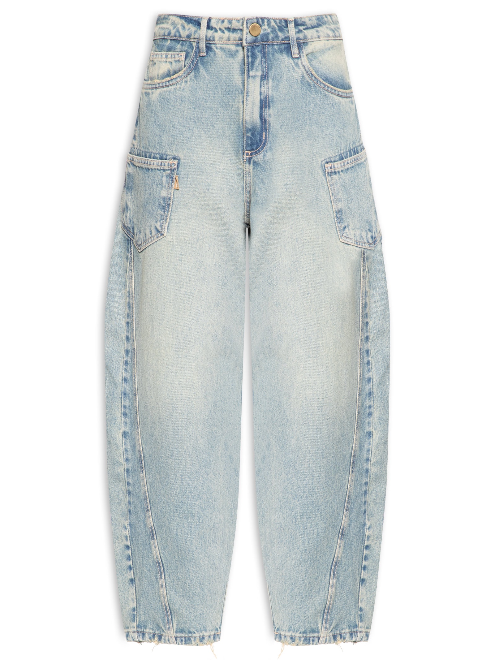 Calça Jeans Feminina Balloon Maxi Cintura Média Azul Lança Perfume