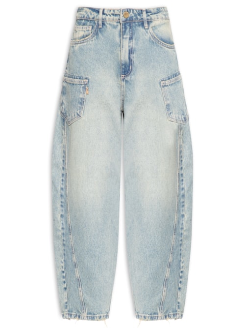 Calça Jeans Feminina Balloon Maxi Cintura Média - Azul