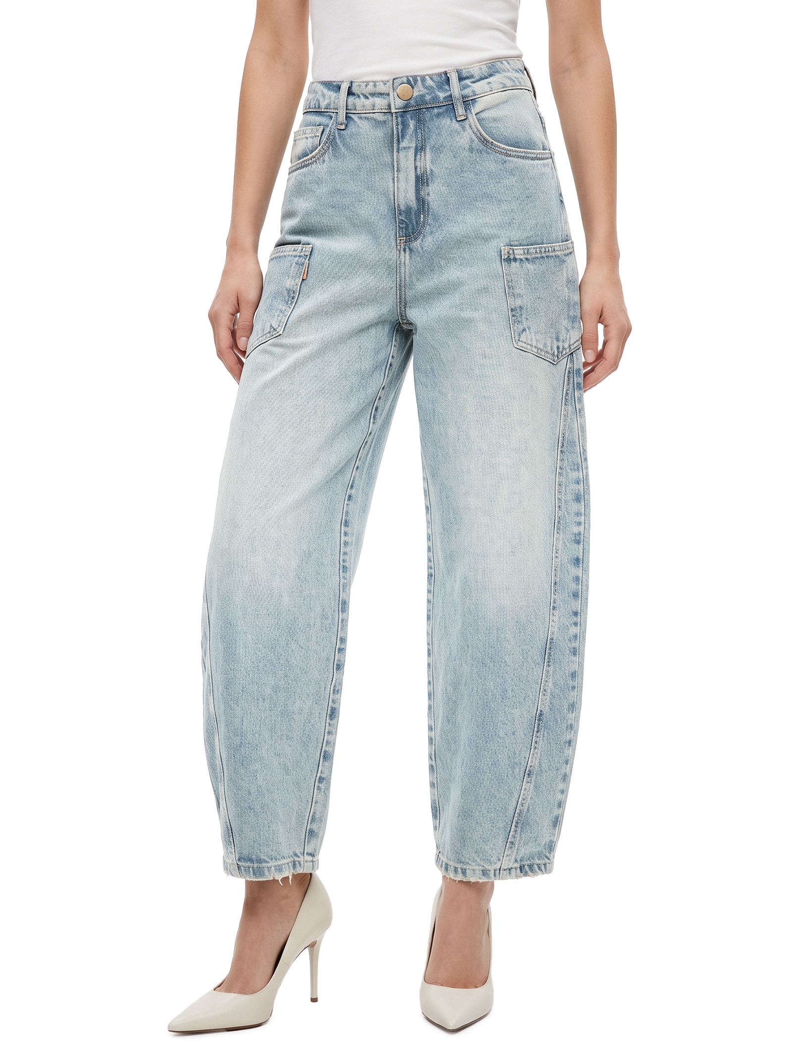 Calça Jeans Feminina Balloon Maxi Cintura Média Azul Lança Perfume