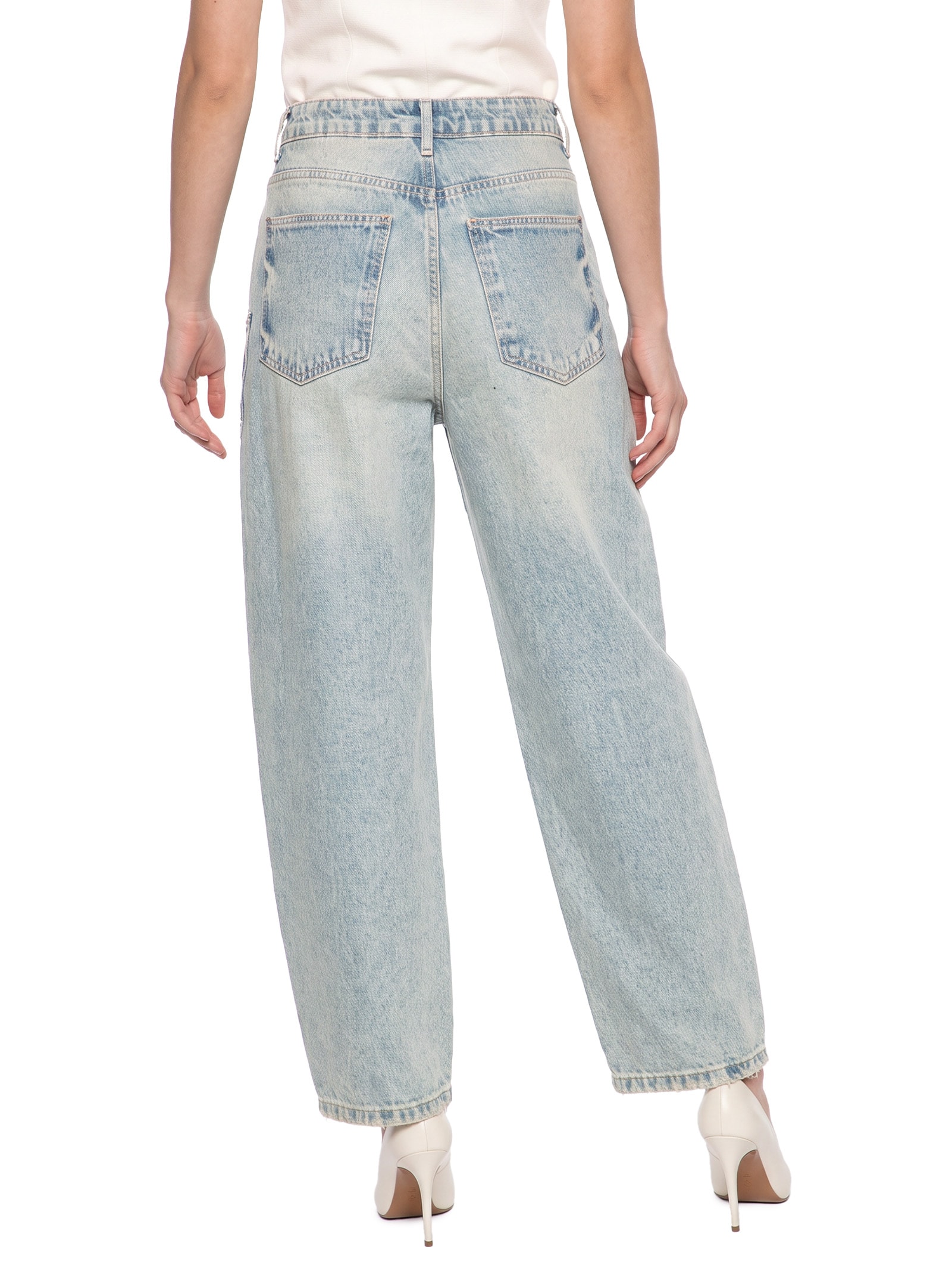 Calça Jeans Feminina Balloon Maxi Cintura Média Azul Lança Perfume