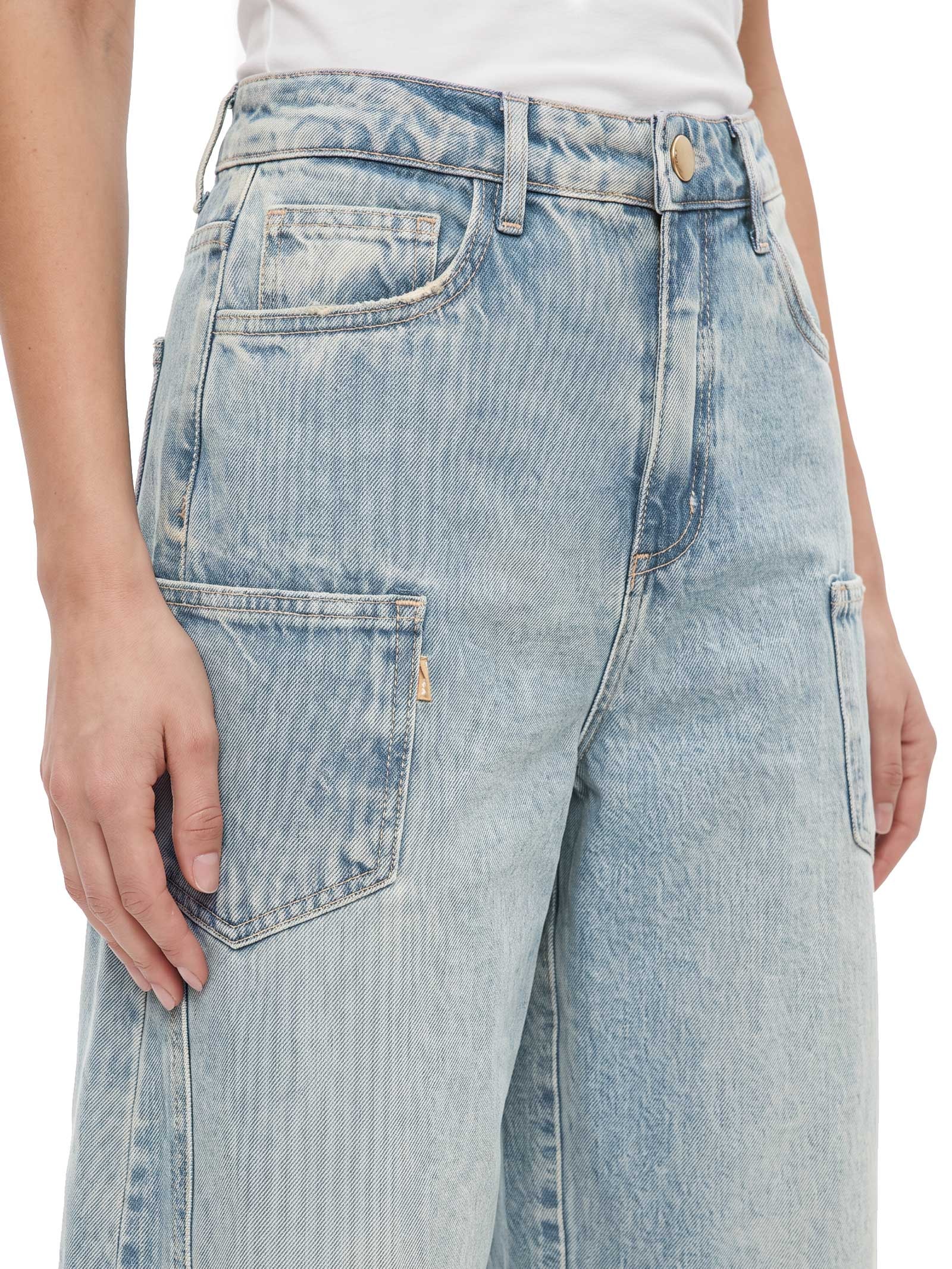 Calça Jeans Feminina Balloon Maxi Cintura Média Azul Lança Perfume