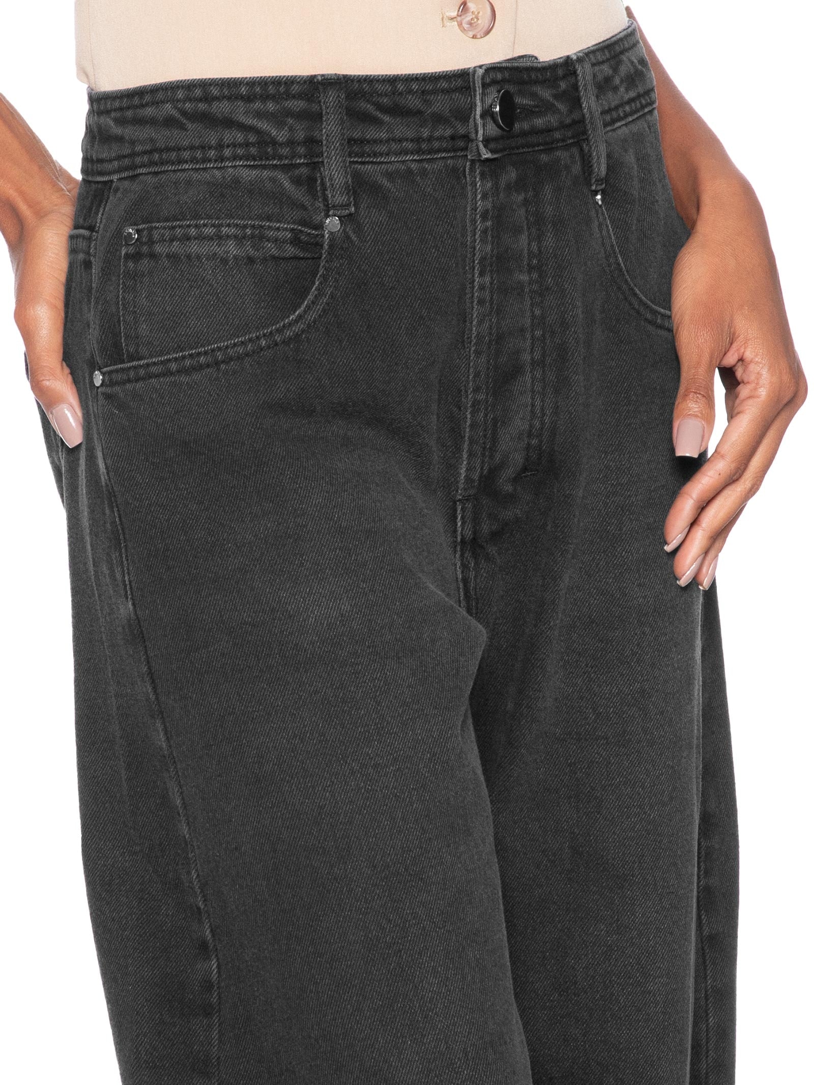 Calça Jeans Feminina Barrel Cintura Média Preto Animale
