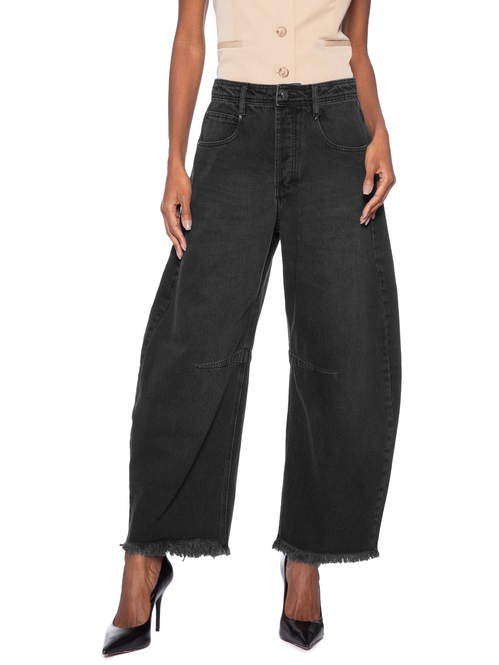 Calça Jeans Feminina Barrel Cintura Média Preto Animale