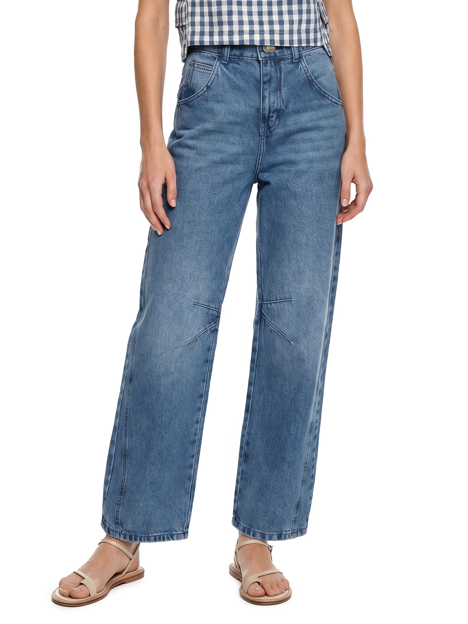 Calça Jeans Feminina Barrel Novolhar Azul Cantão