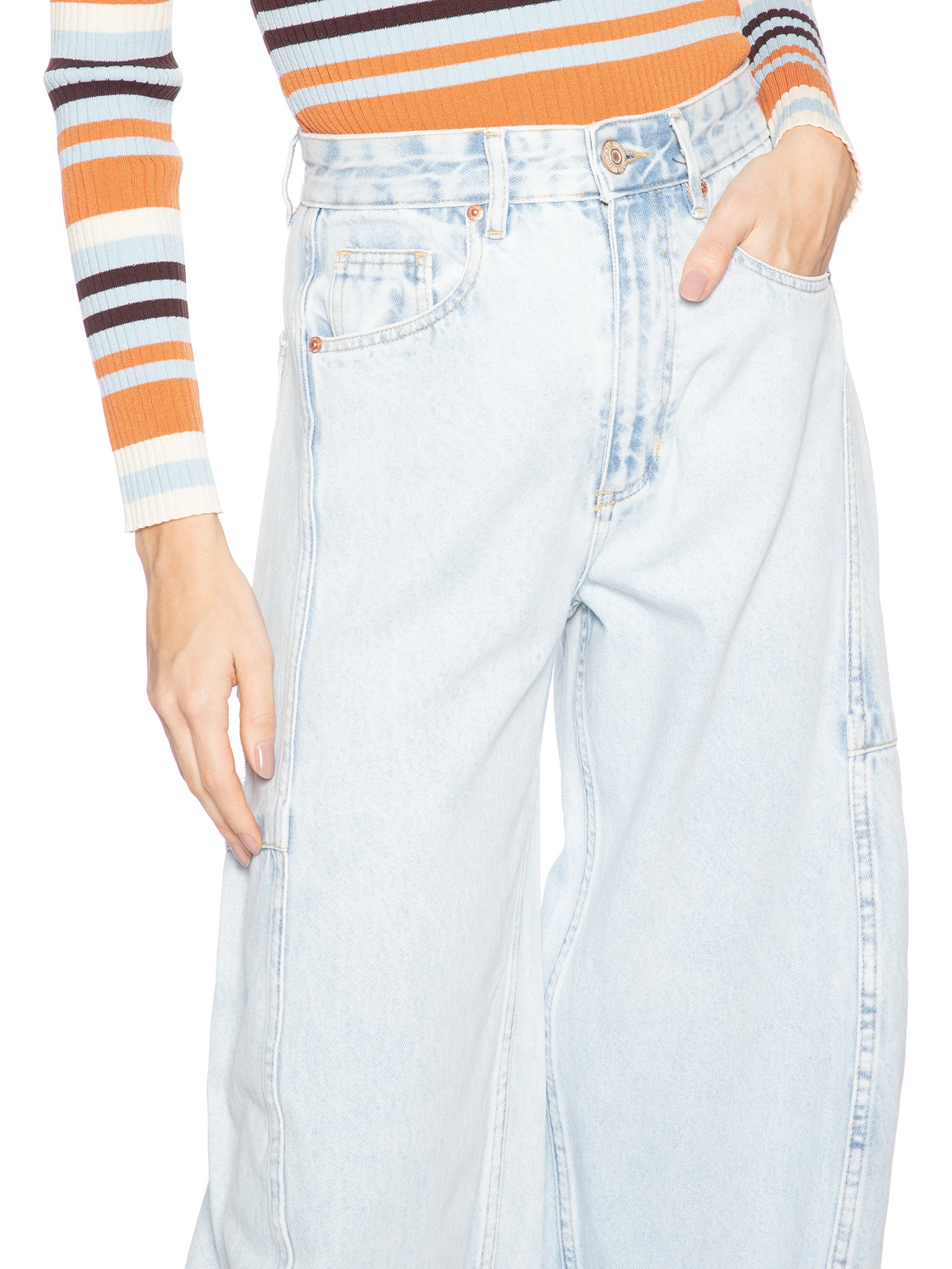 Calça Jeans Feminina Barrel Recorte Azul Animale Jeans